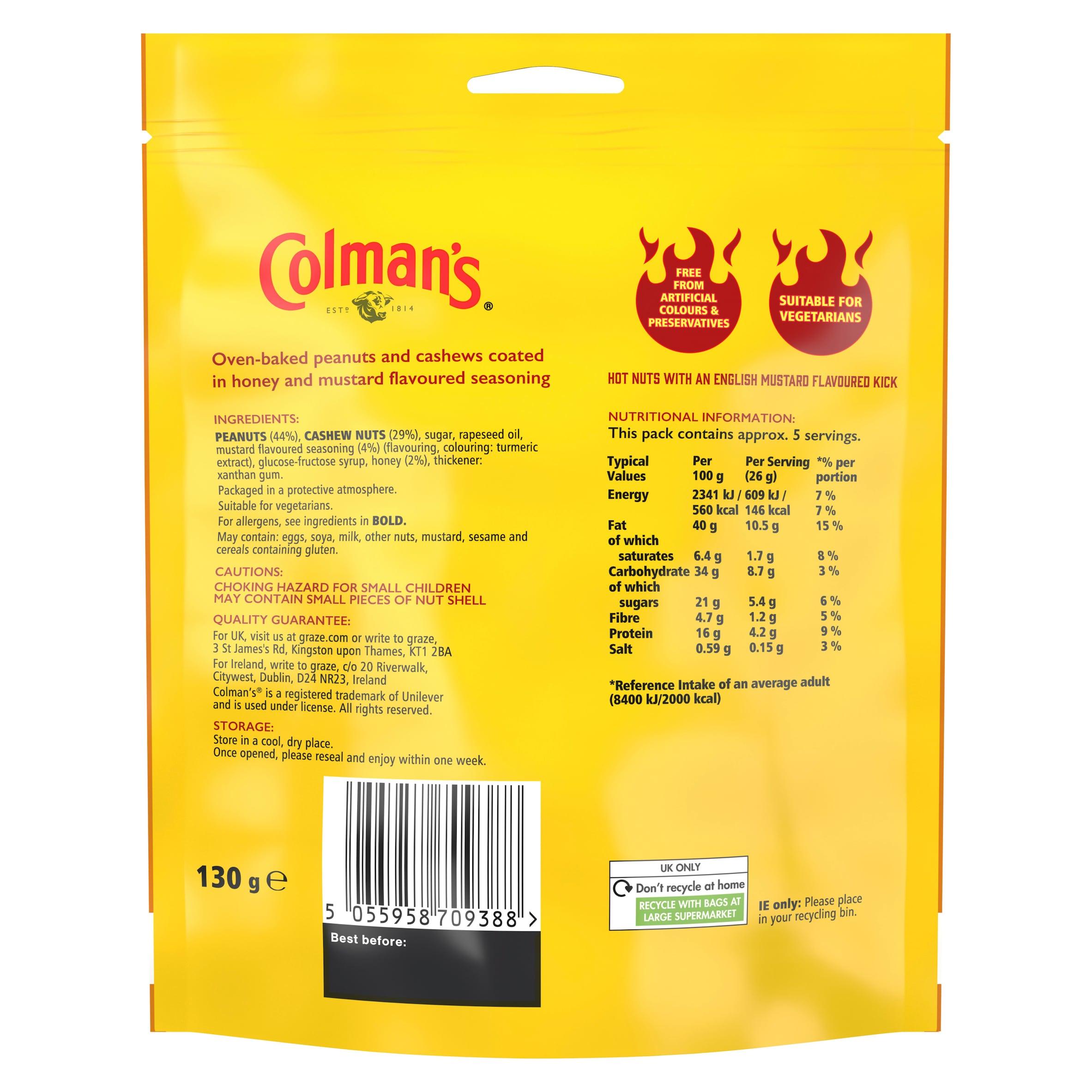 Colman's Honey & Mustard Flavoured Peanuts & Cashews 130g thumbnail 5