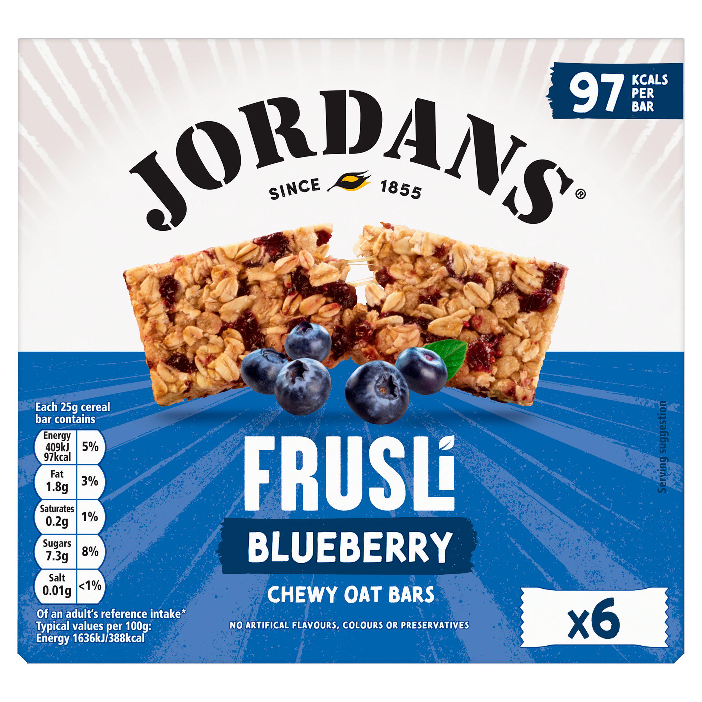 Jordans Frusli Juicy Blueberry Chewy Oat Cereal Snack Bars 6 x 25g