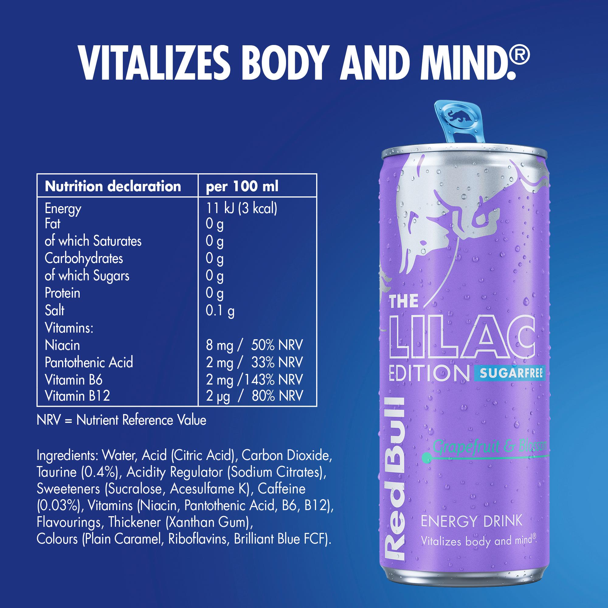 Red Bull Energy Drink Sugar Free Grapefruit & Blossom, Lilac Edition 4 x 250ml thumbnail 3