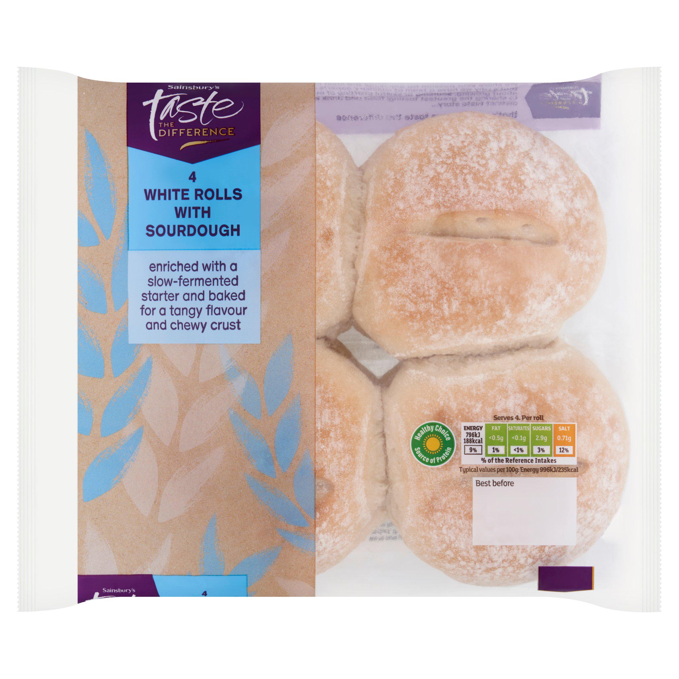 Sainsbury's 4 White Rolls with Sourdough, Taste the Difference