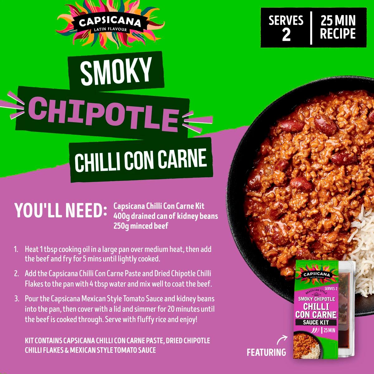 Capsicana Latin Flavour Maxican Style Smoky Chipotle Chilli Con Carne Sauce Kit 273g thumbnail 2