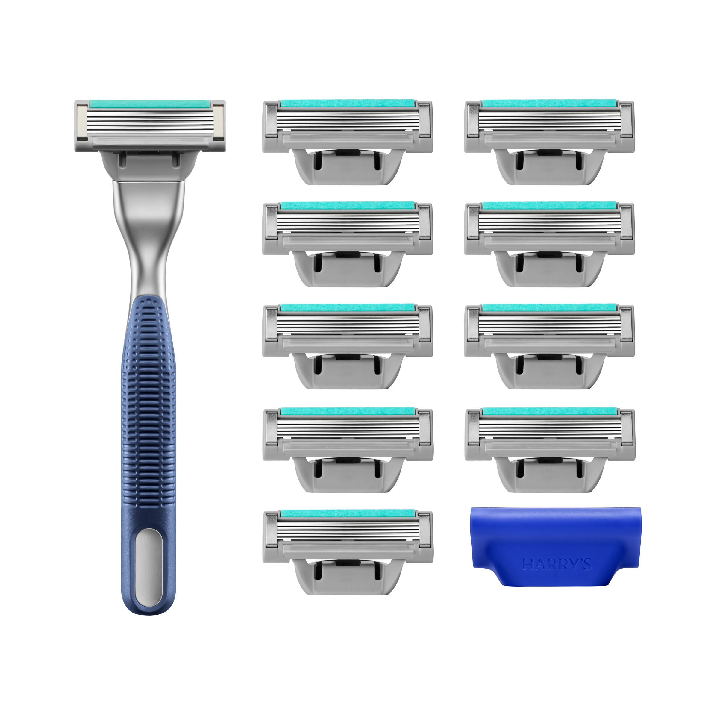 Harry's Plus Mens Razor Blades 1 x Metal Razor Handle + 10 x Blade Cartridges Tide Advanced Pivoting System Box thumbnail 2