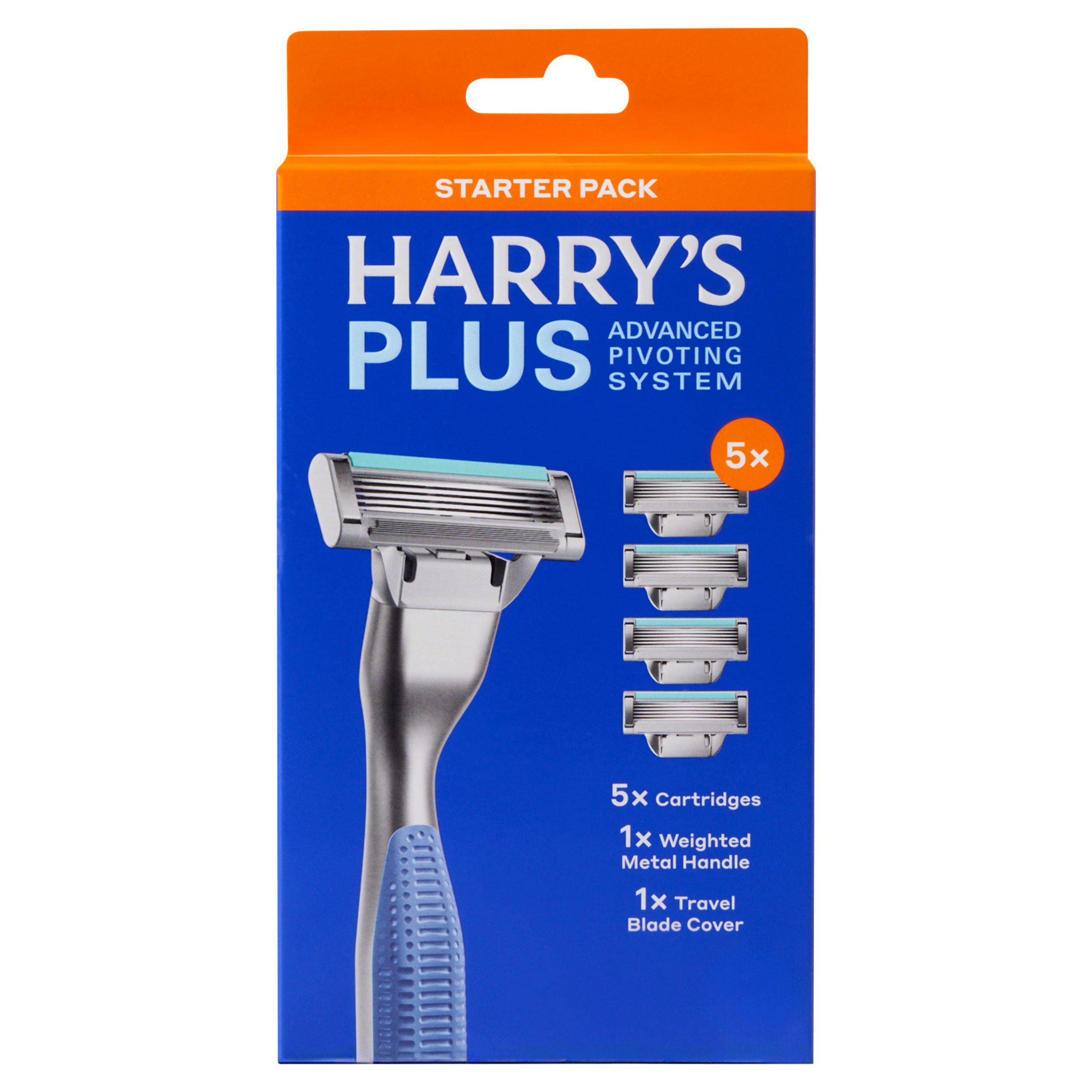 Harry's Plus Mens Razor Blades 1 x Metal Razor Handle + 5 x Blade Cartridges Tide Advanced Pivoting System Box