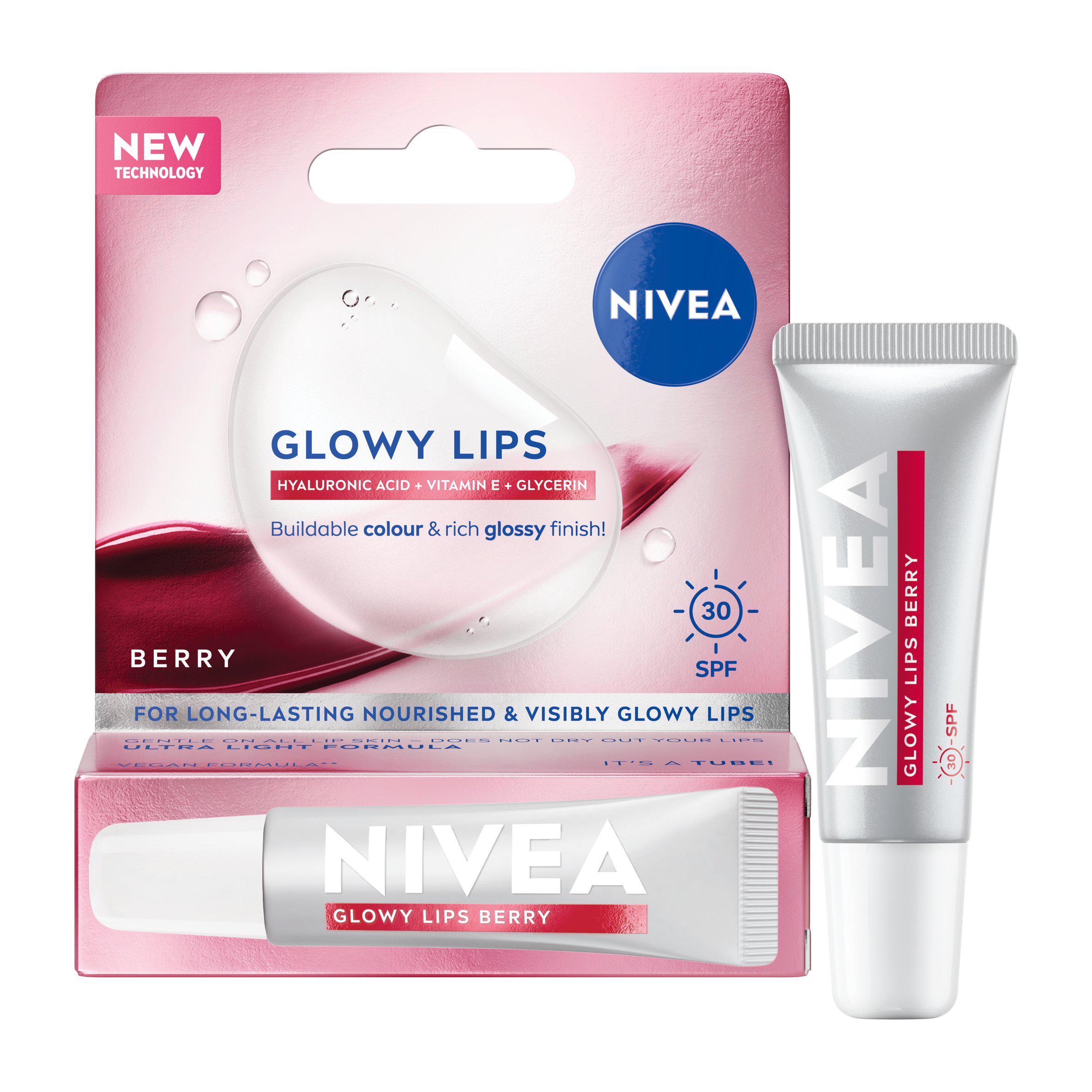 NIVEA Glowy Lip Balm Tube Berry SPF30 with Hyaluronic Acid 10ml