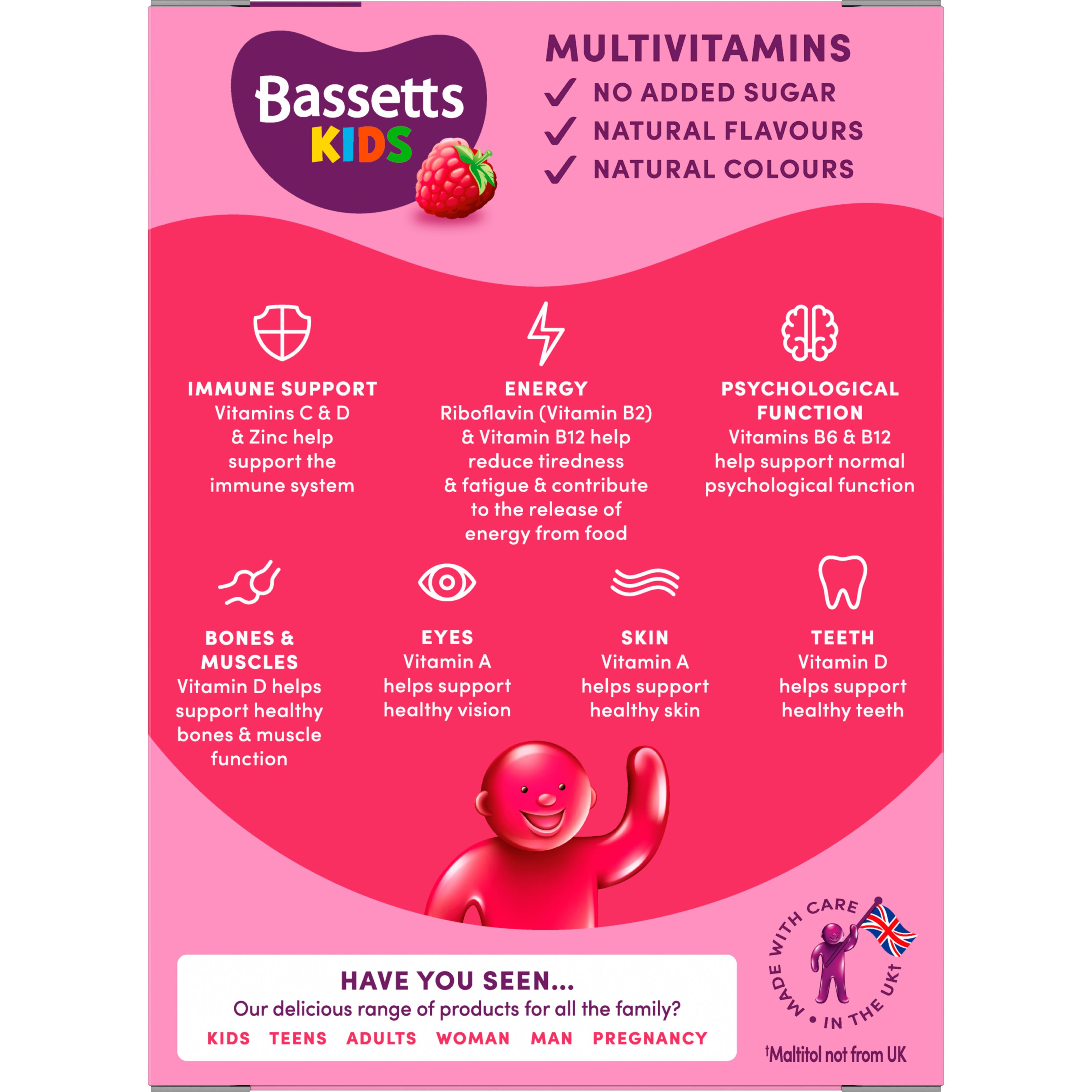 Bassetts 30 x Raspberry Flavour 7 to 11 Years Kids Multivitamin Gummies thumbnail 3