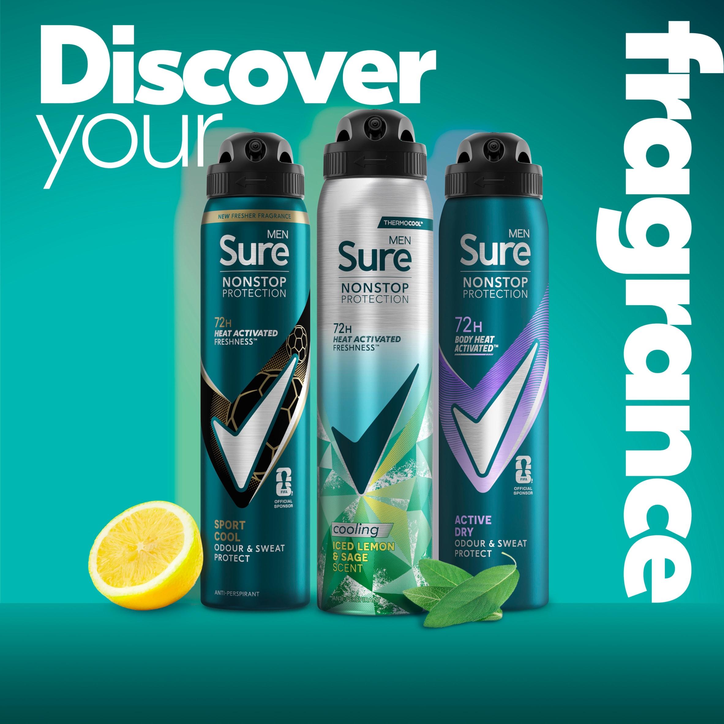 Sure Men 250ml Nonstop Protection Iced Lemon & Sage Antiperspirant Aerosol Deodorant Spray thumbnail 5