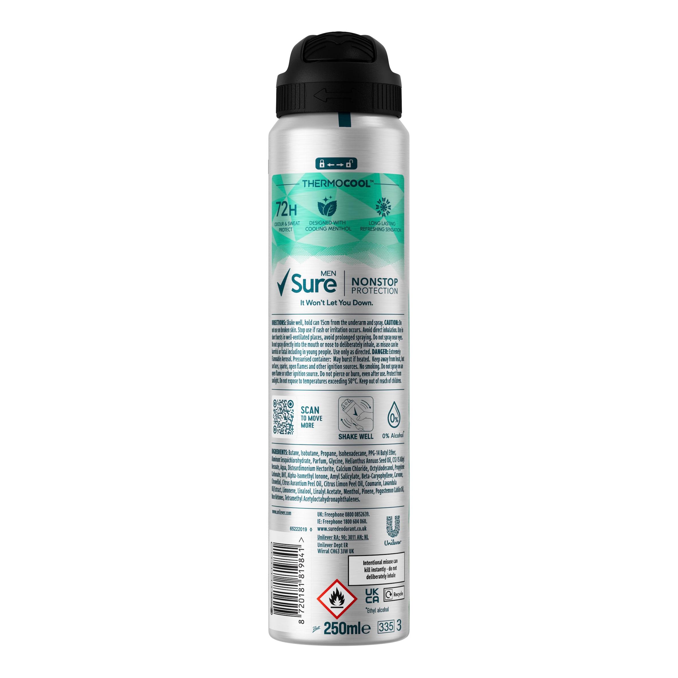 Sure Men 250ml Nonstop Protection Iced Lemon & Sage Antiperspirant Aerosol Deodorant Spray thumbnail 6
