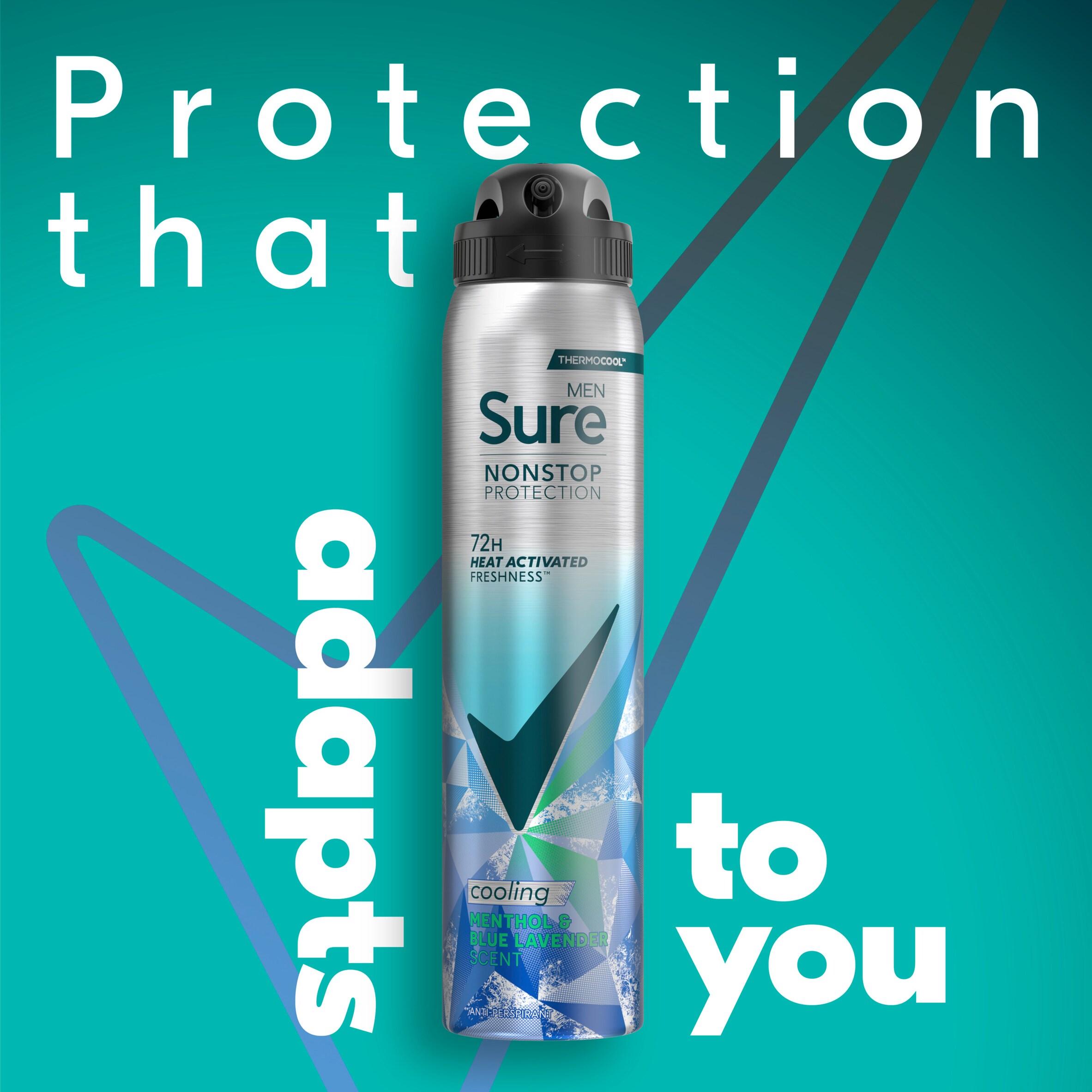 Sure Men 250ml Nonstop Protection Menthol & Blue Lavender Antiperspirant Aerosol Deodorant Spray thumbnail 2