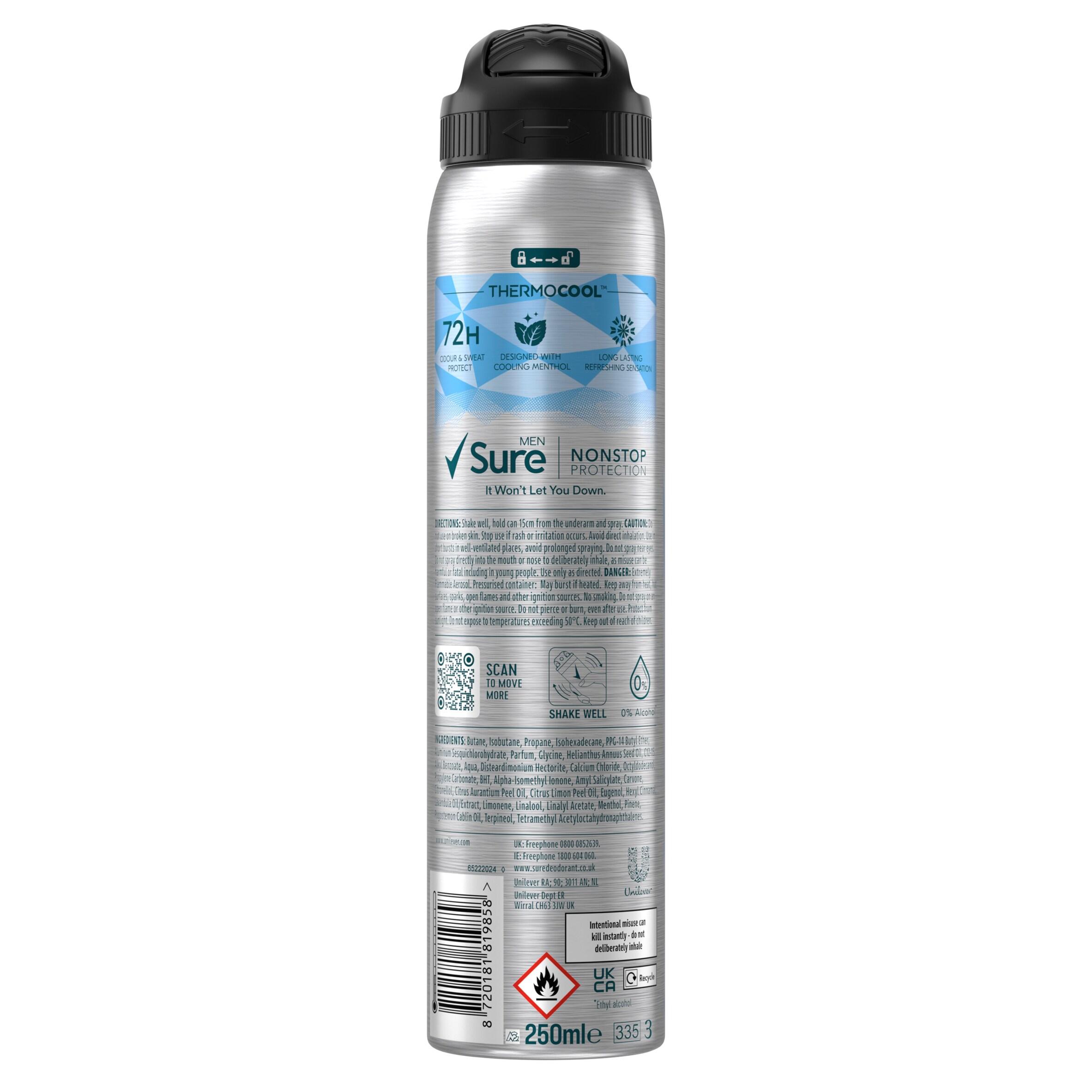 Sure Men 250ml Nonstop Protection Menthol & Blue Lavender Antiperspirant Aerosol Deodorant Spray thumbnail 6