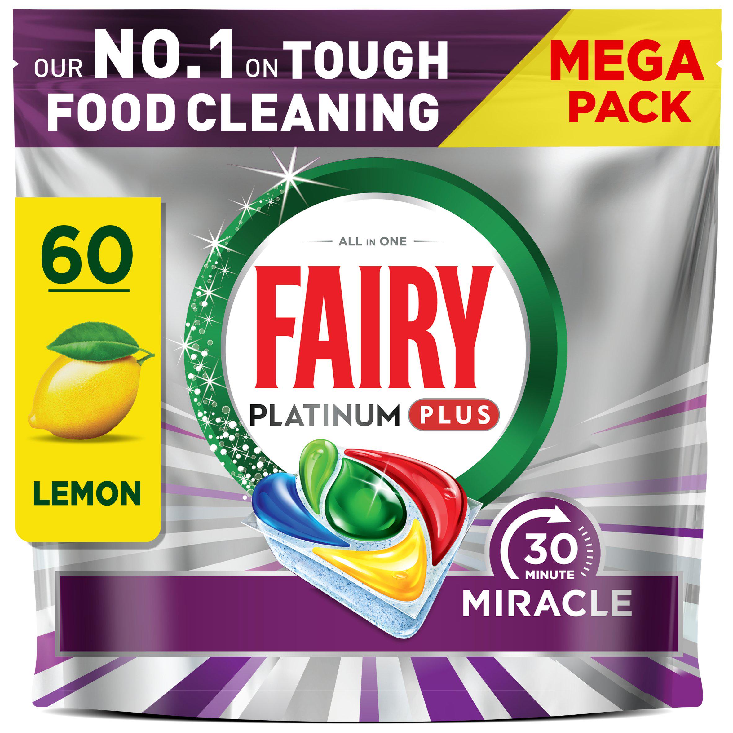 Fairy Platinum Plus 30 Minute Miracle Lemon 60 Dishwasher Tablets 988g