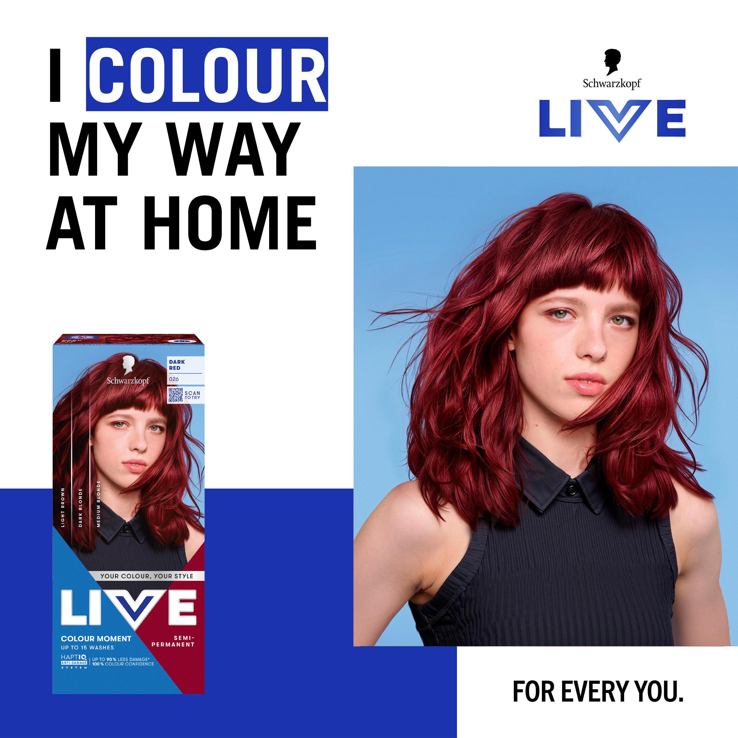 Schwarzkopf 026 Dark Red Live Colour Moment Semi Permanent Hair Dye thumbnail 3