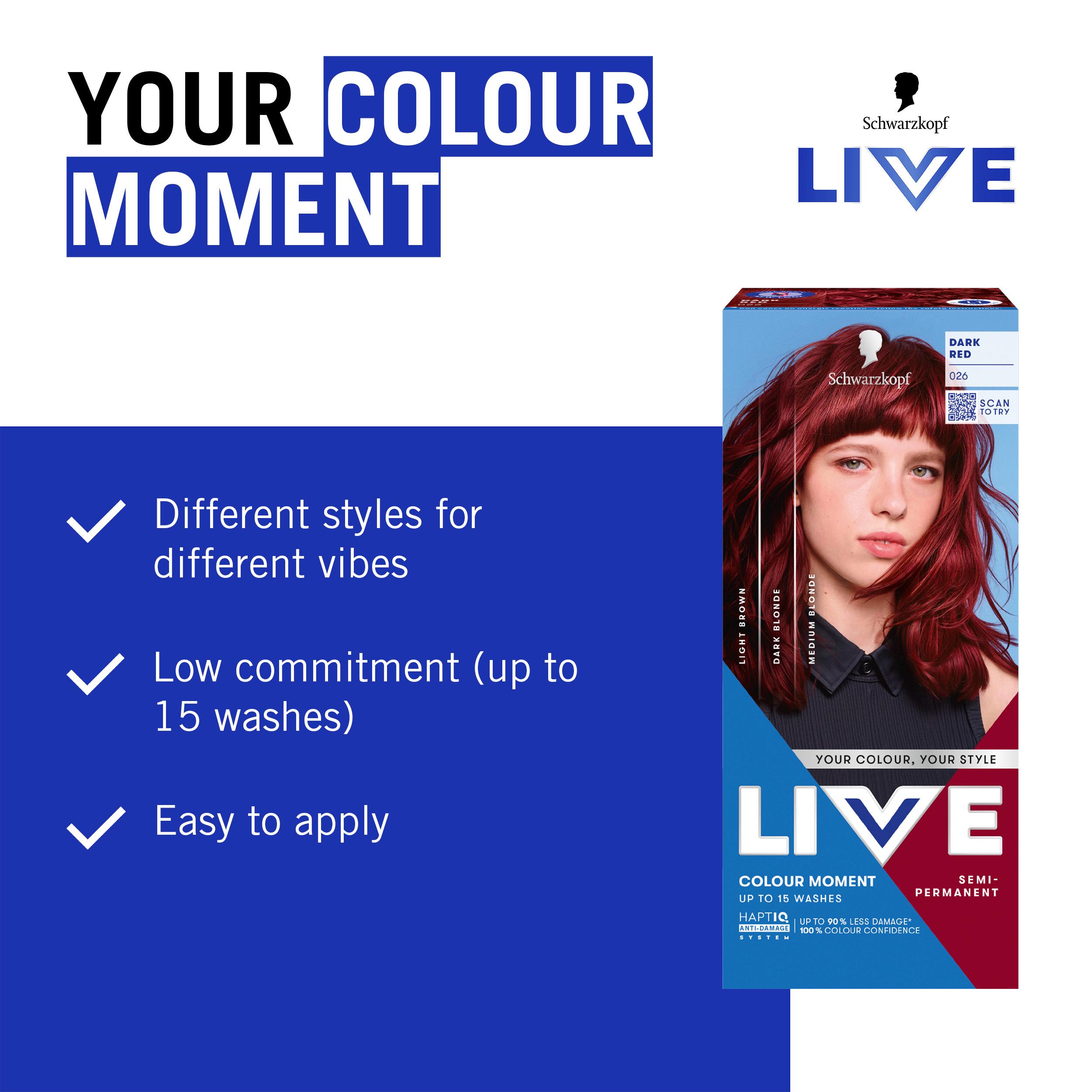 Schwarzkopf 026 Dark Red Live Colour Moment Semi Permanent Hair Dye thumbnail 4
