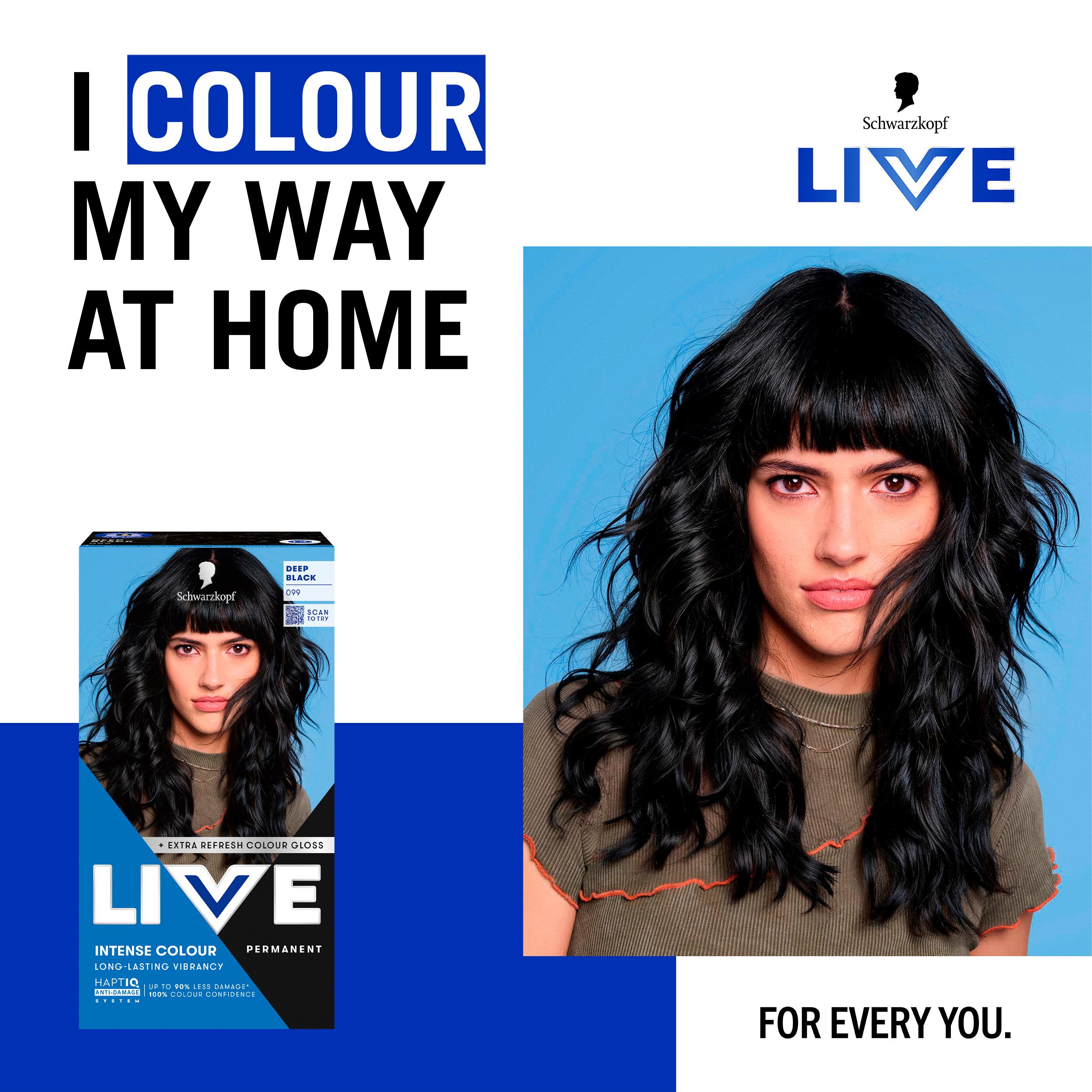 Schwarzkopf 099 Deep Black Live Intense Colour Permanent Hair Dye thumbnail 2