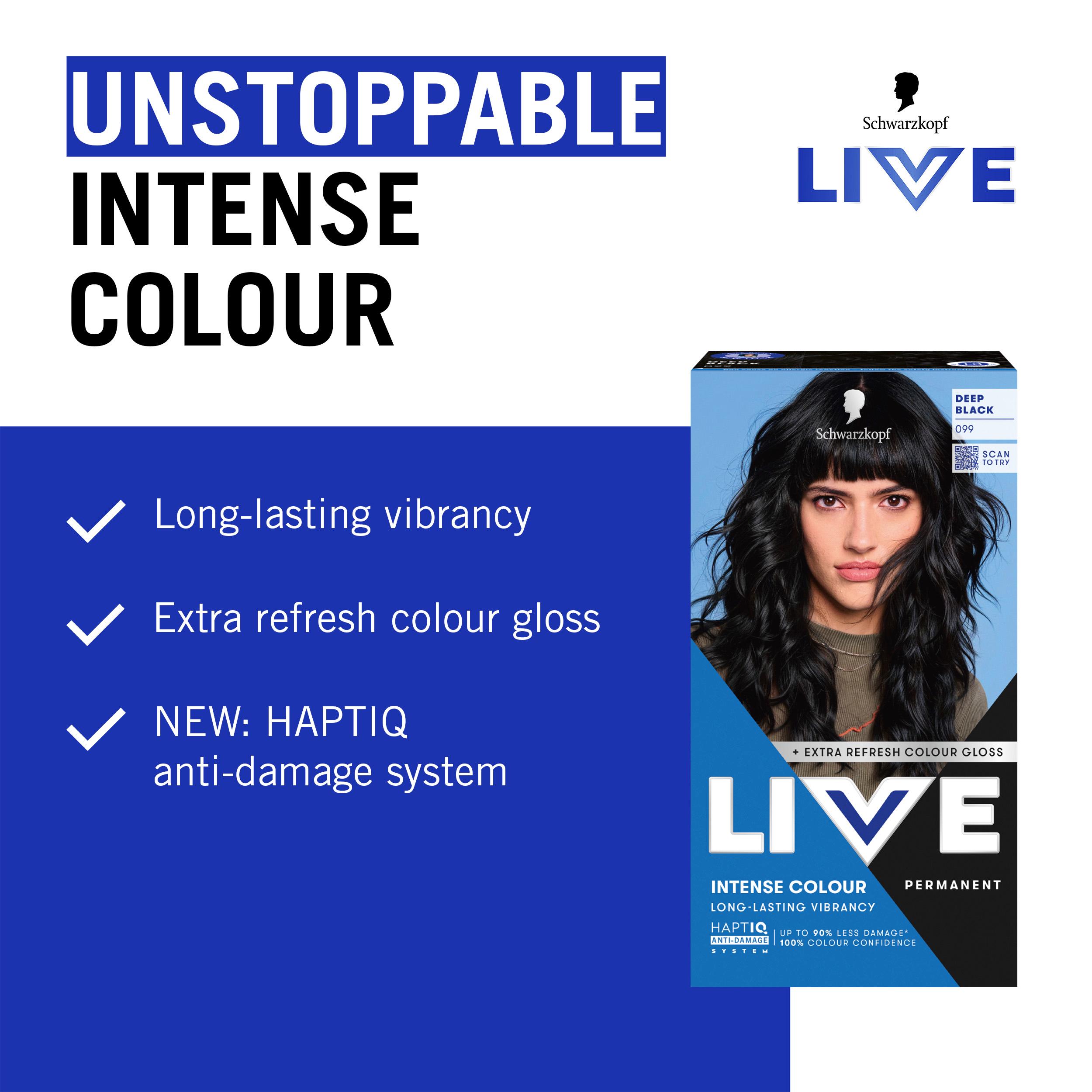 Schwarzkopf 099 Deep Black Live Intense Colour Permanent Hair Dye thumbnail 3