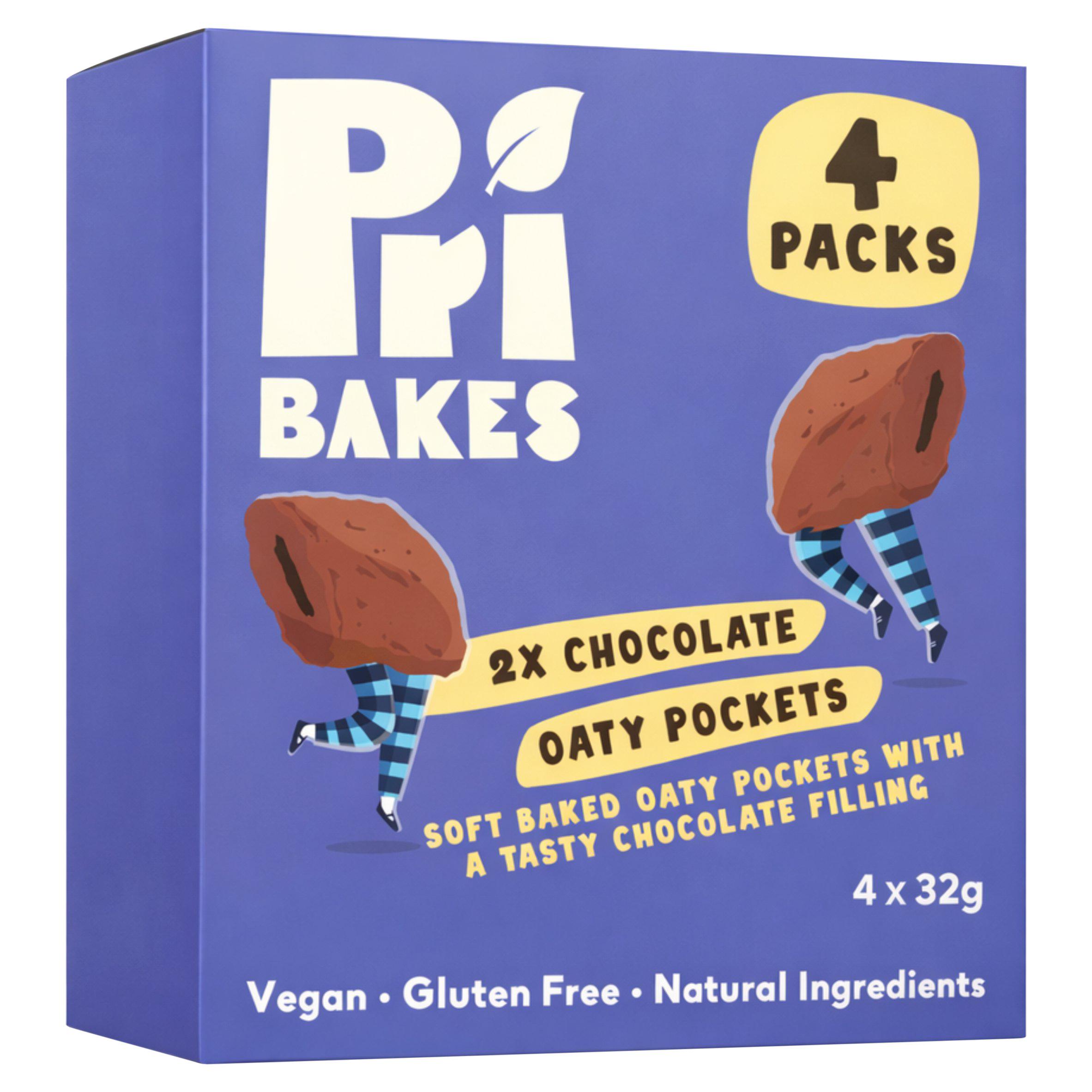 Pri Bakes 4 x 32g Oaty Pockets with a Tasty Chocolate Filling Soft Baked Oat Cakes