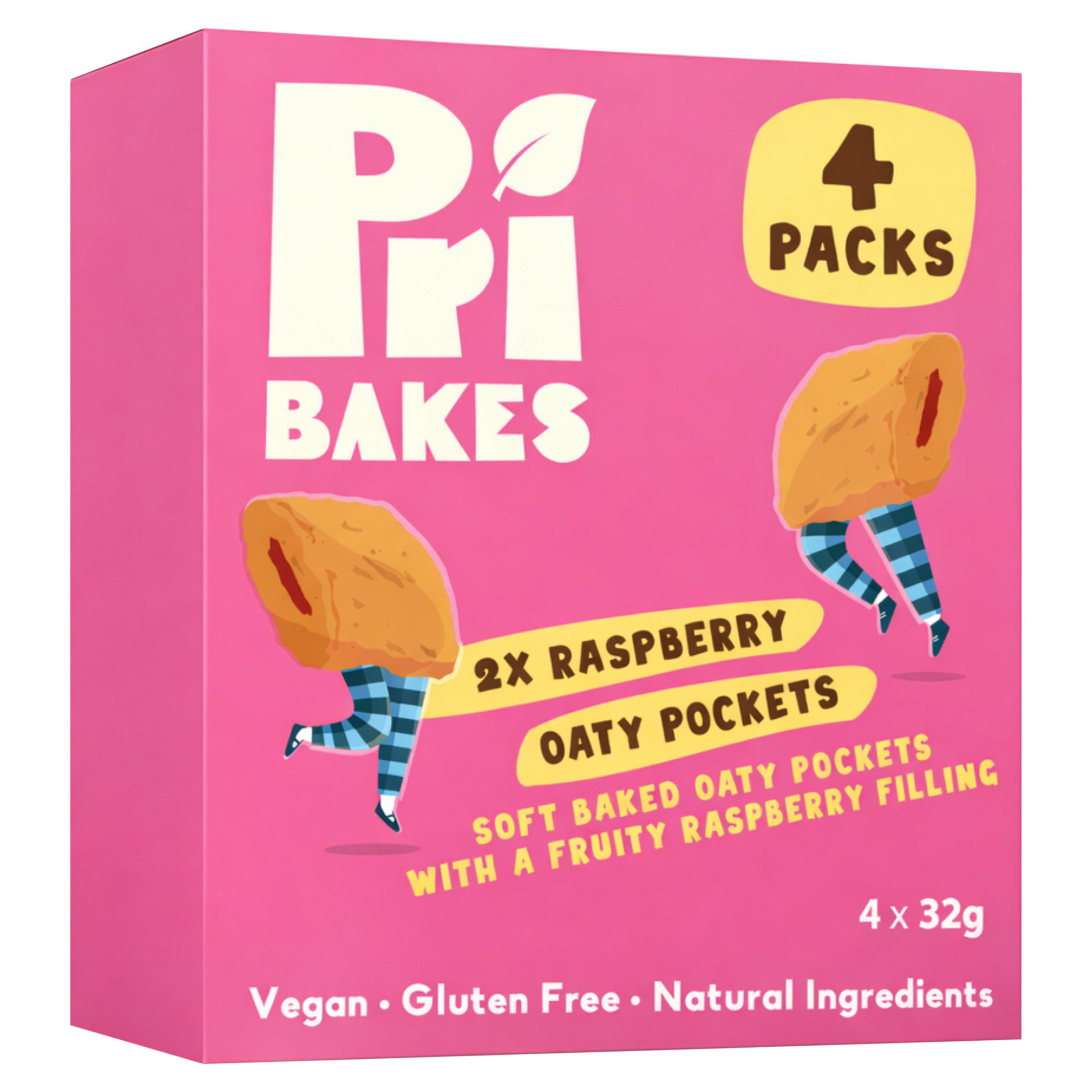 Pri Bakes 4 x 32g Oaty Pockets with a Fruity Raspberry Filling Soft Baked Oat Cakes