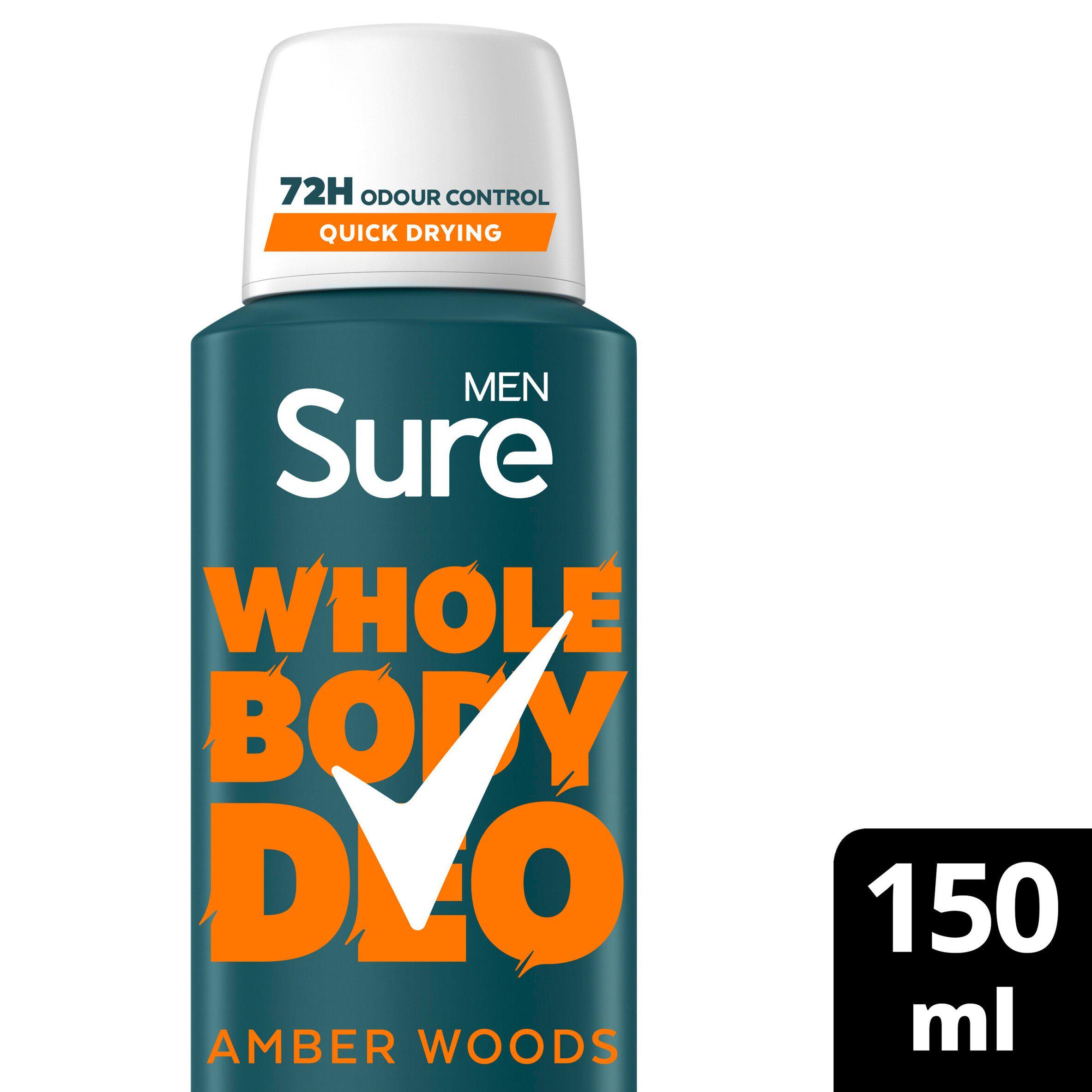 Sure Men Amber Woods 72h Whole Body Deodorant Odour Control Spray 150ml