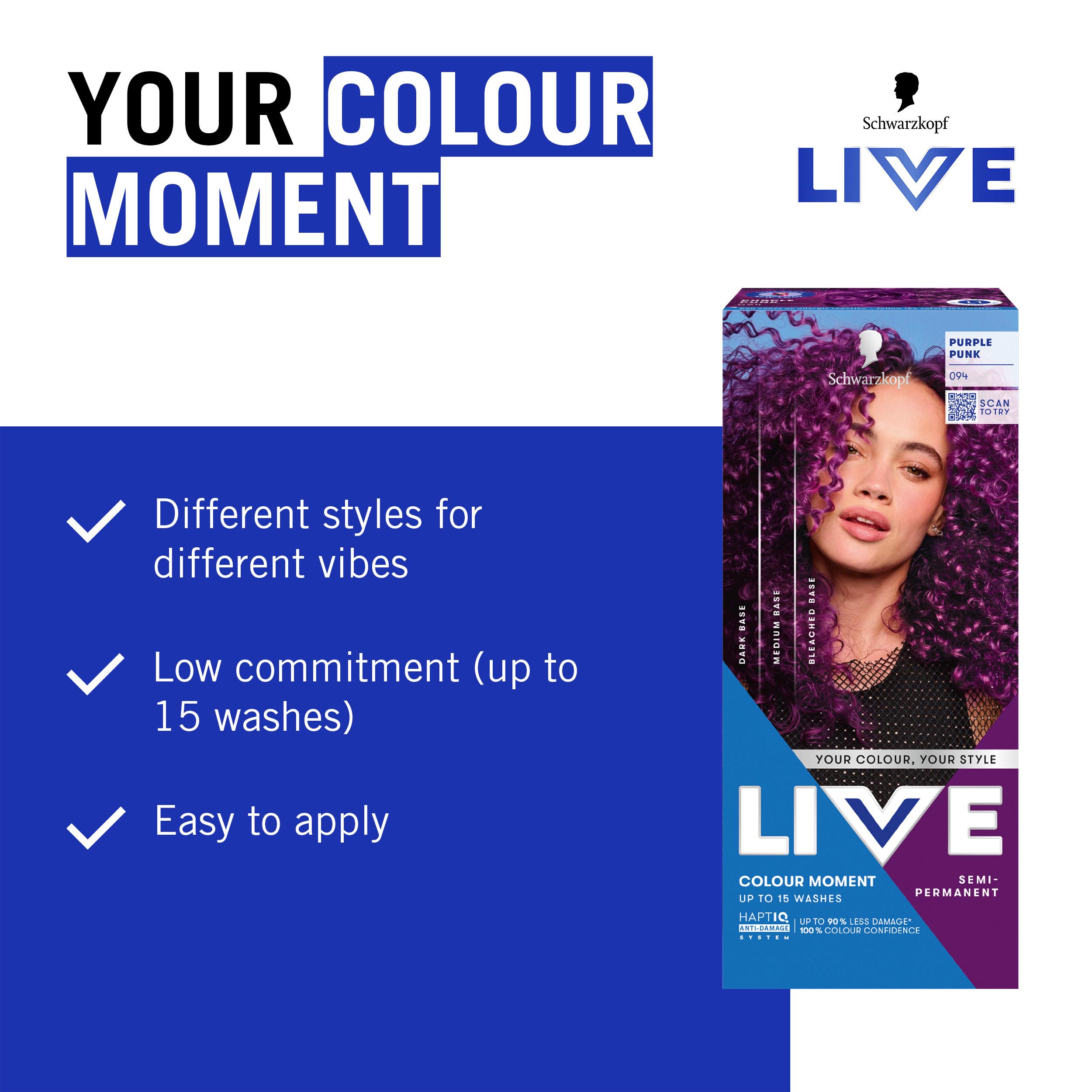 Schwarzkopf 094 Purple Punk Live Colour Moment Semi Permanent Hair Dye thumbnail 3