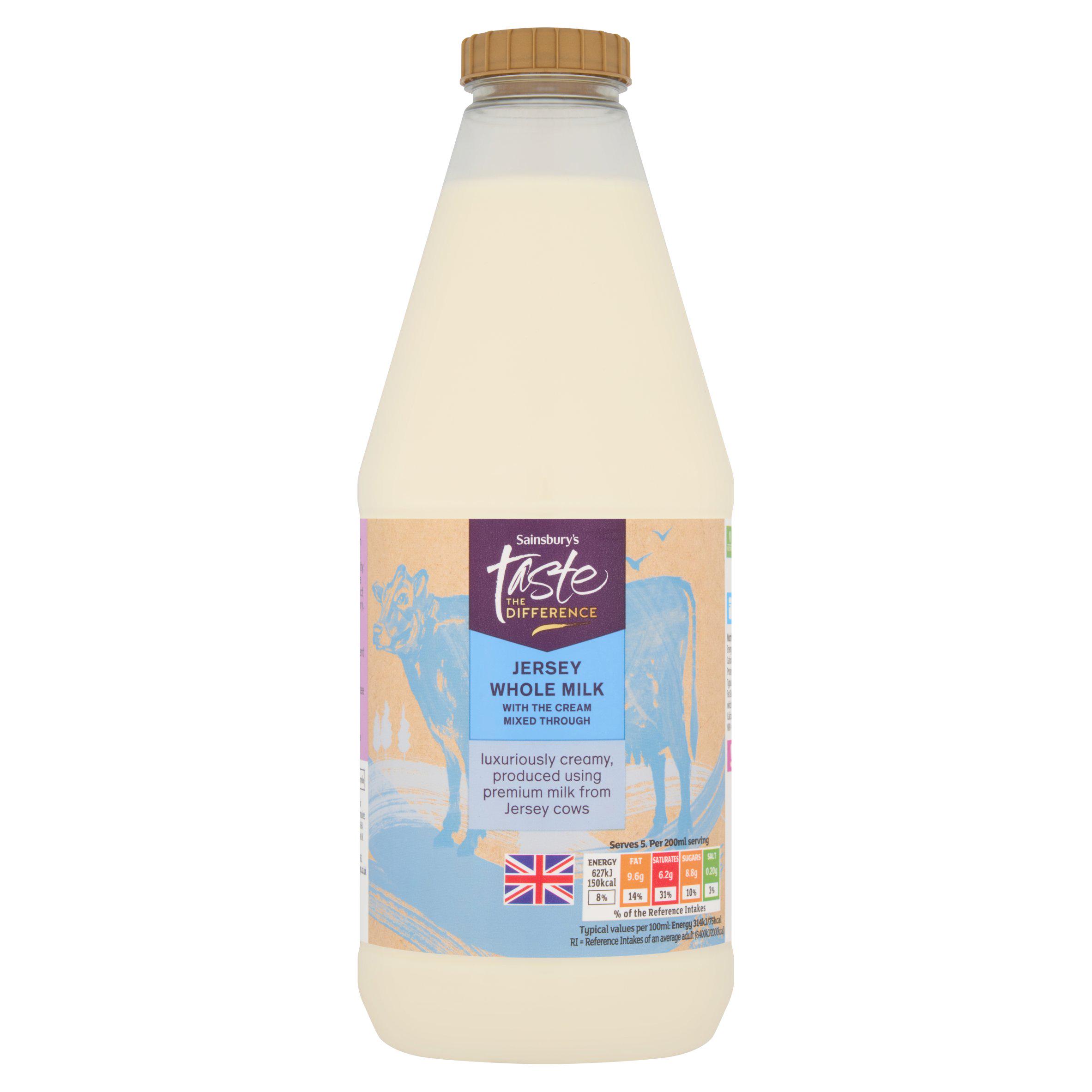 Sainsbury's Taste the Difference Jersey Whole Milk with the Cream Mixed Through 1L