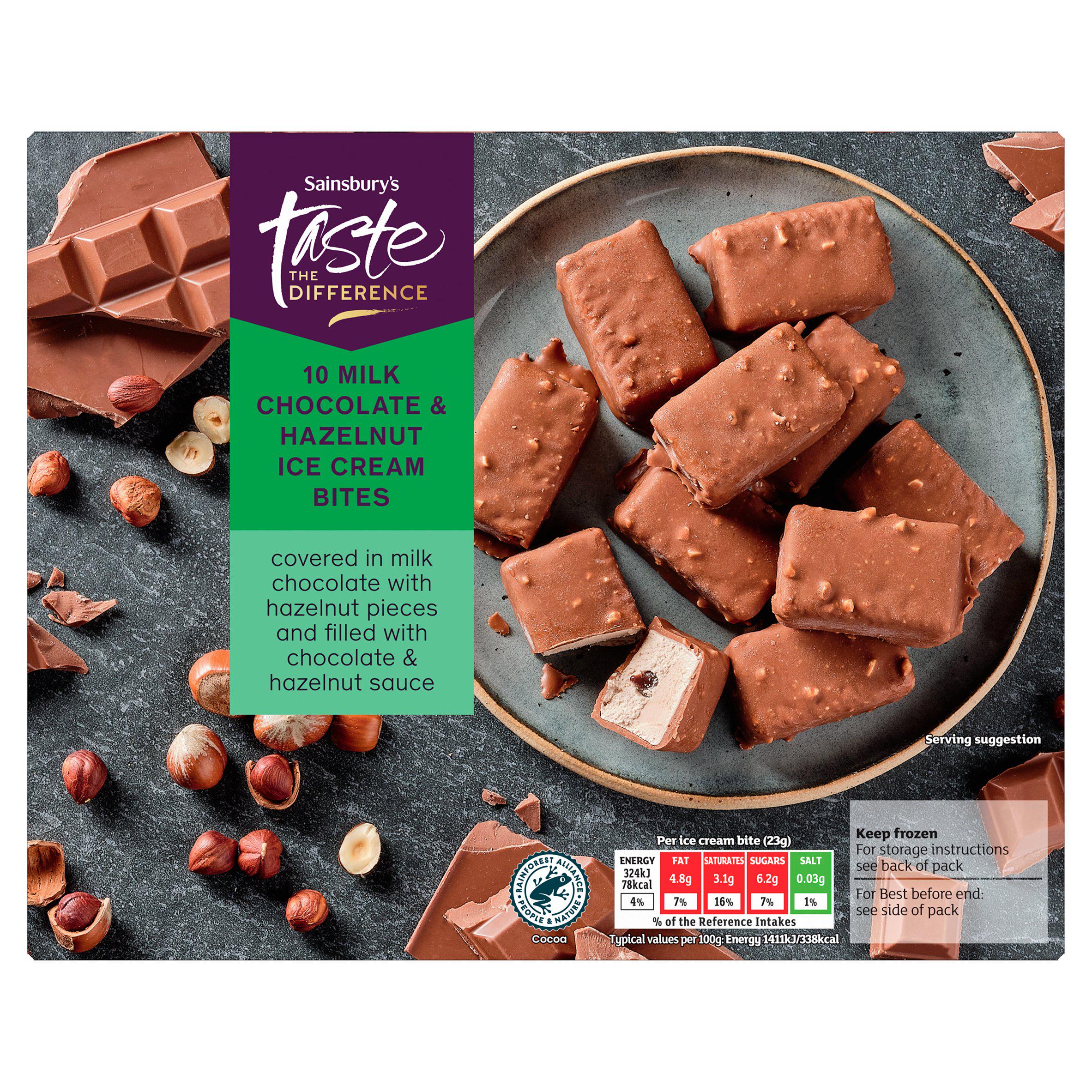 Sainsbury's 10 x 28ml Milk Chocolate & Hazelnut Ice Cream Bites, Taste the Difference