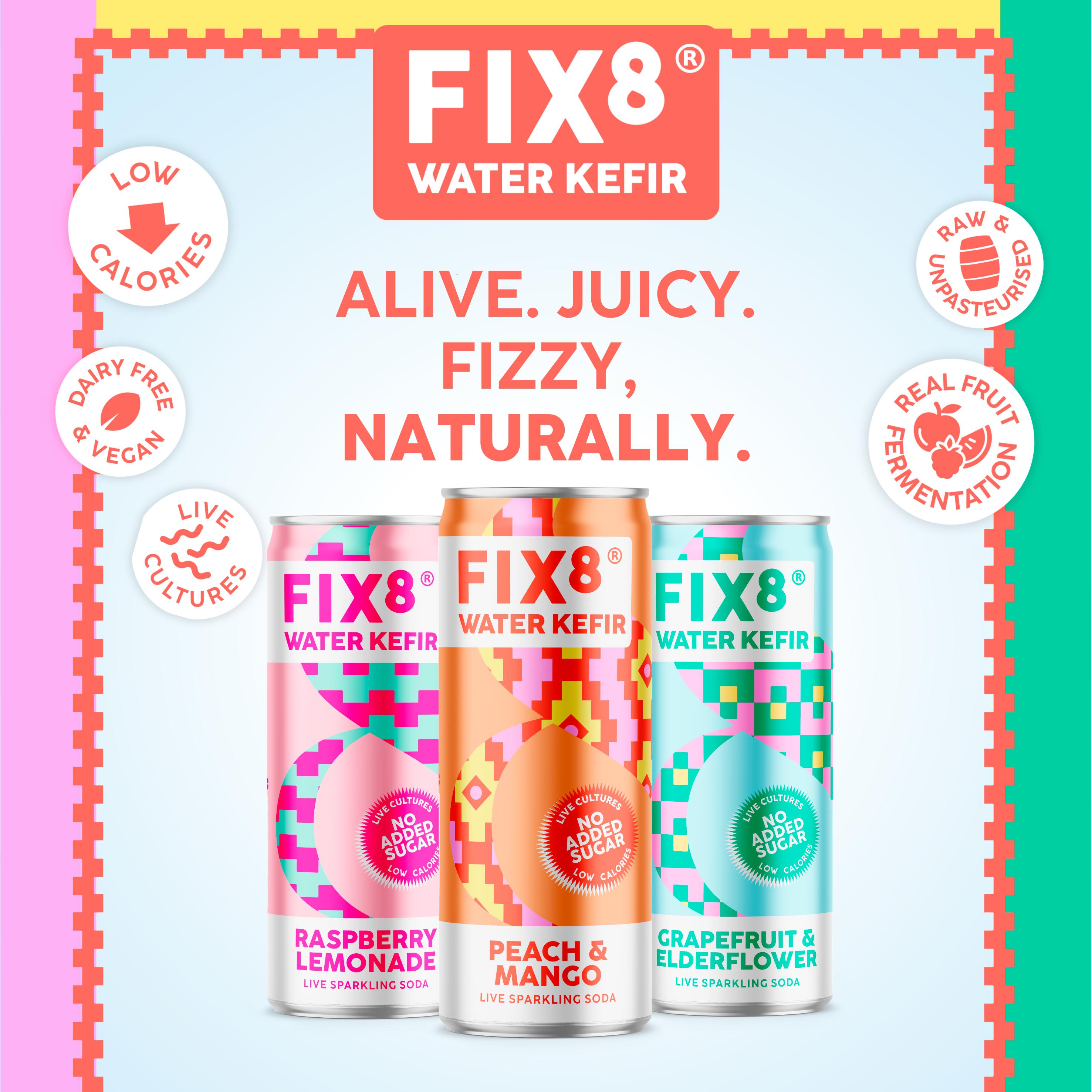 Fix8 Water Kefir Peach & Mango Live Sparkling Soda 4 x 250ml thumbnail 4