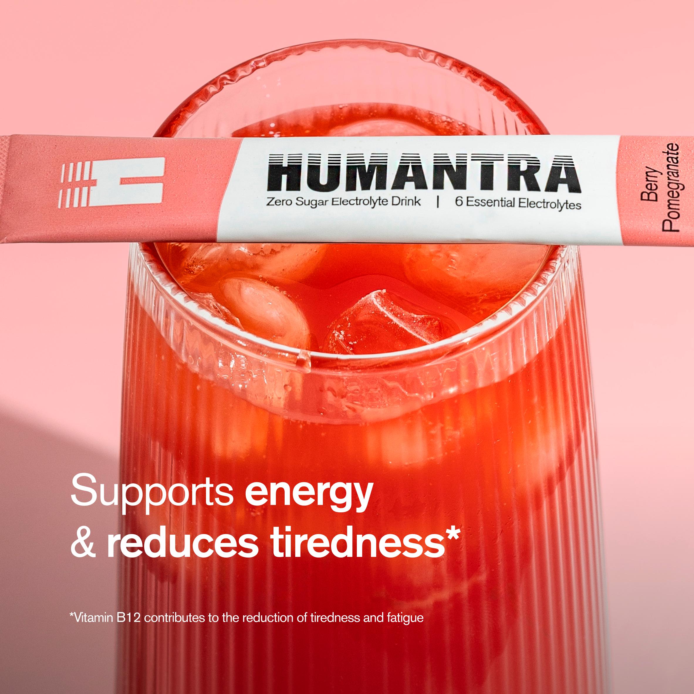 Humantra 3 x 3.6g Berry Pomegranate Zero Sugar Electrolyte Drink Sachets thumbnail 2