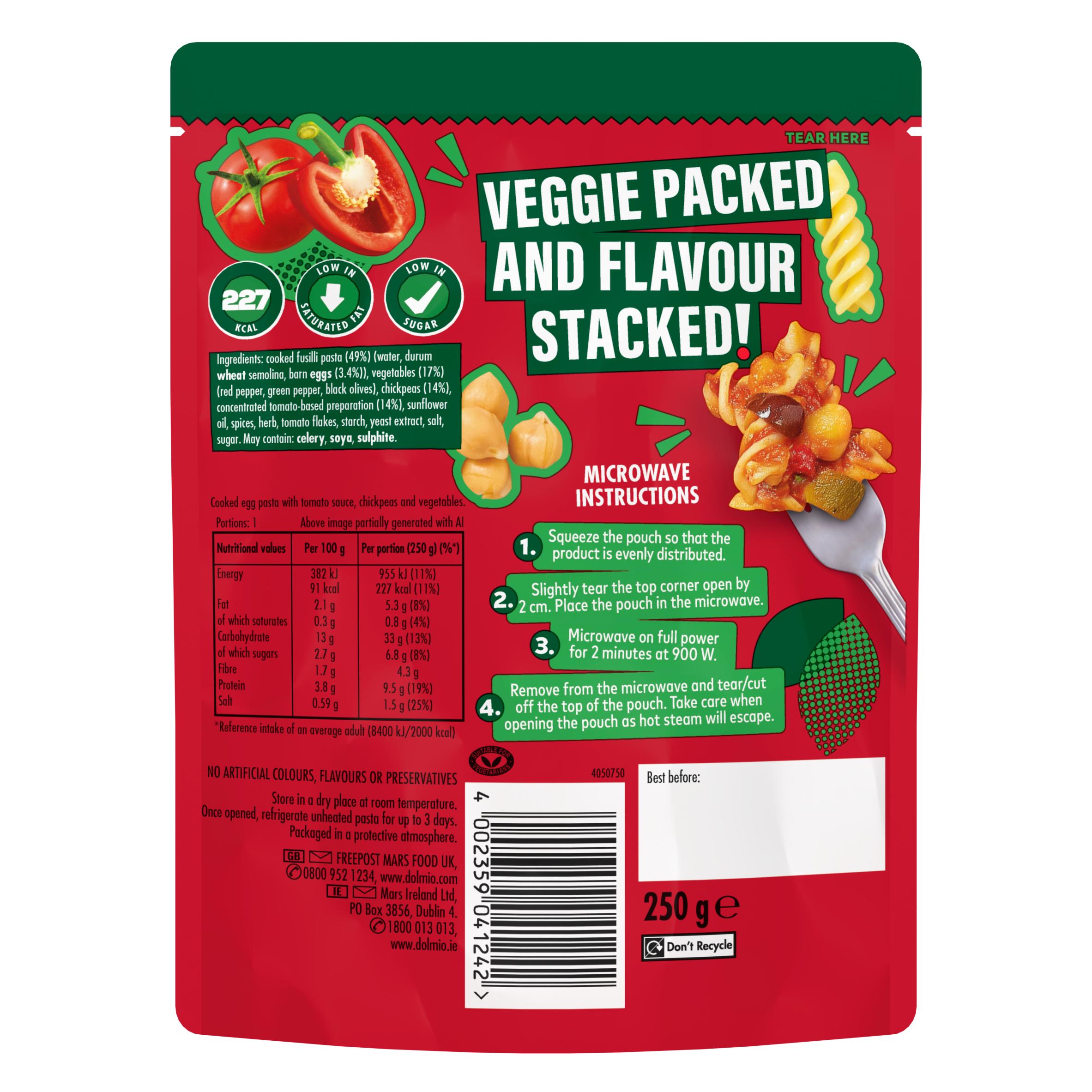 Dolmio 250g Classics Veggie Packed Fusilli Pasta Ready Meal thumbnail 2