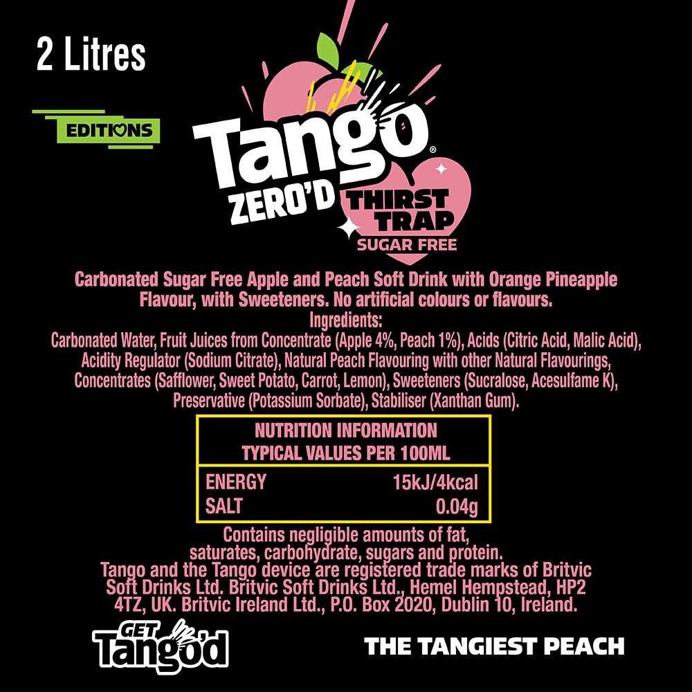 Tango 2L Zero'd Thirst Trap Peach, Pineapple & Orange Sugar Free Soft Drink Bottle thumbnail 3