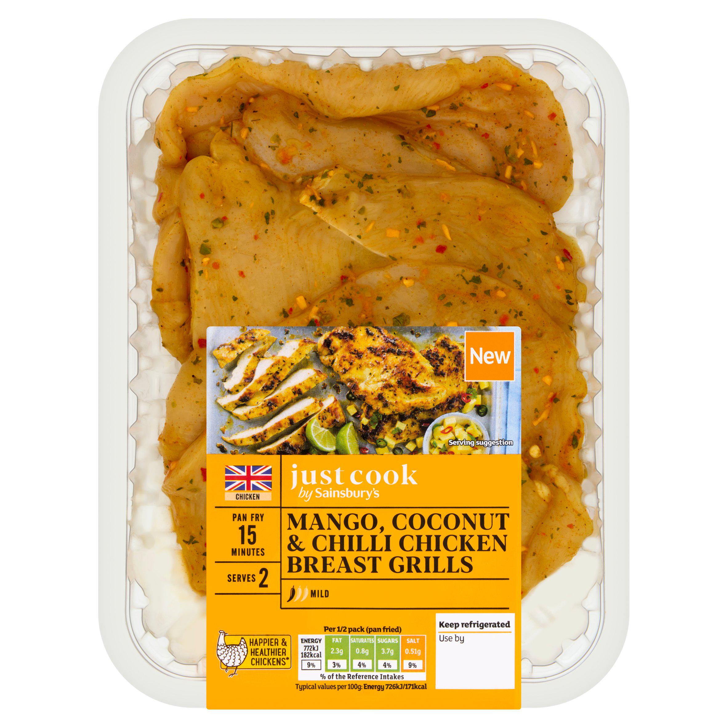 Sainsbury’s Just Cook 330g Mango, Coconut & chilli Chicken breast Grills