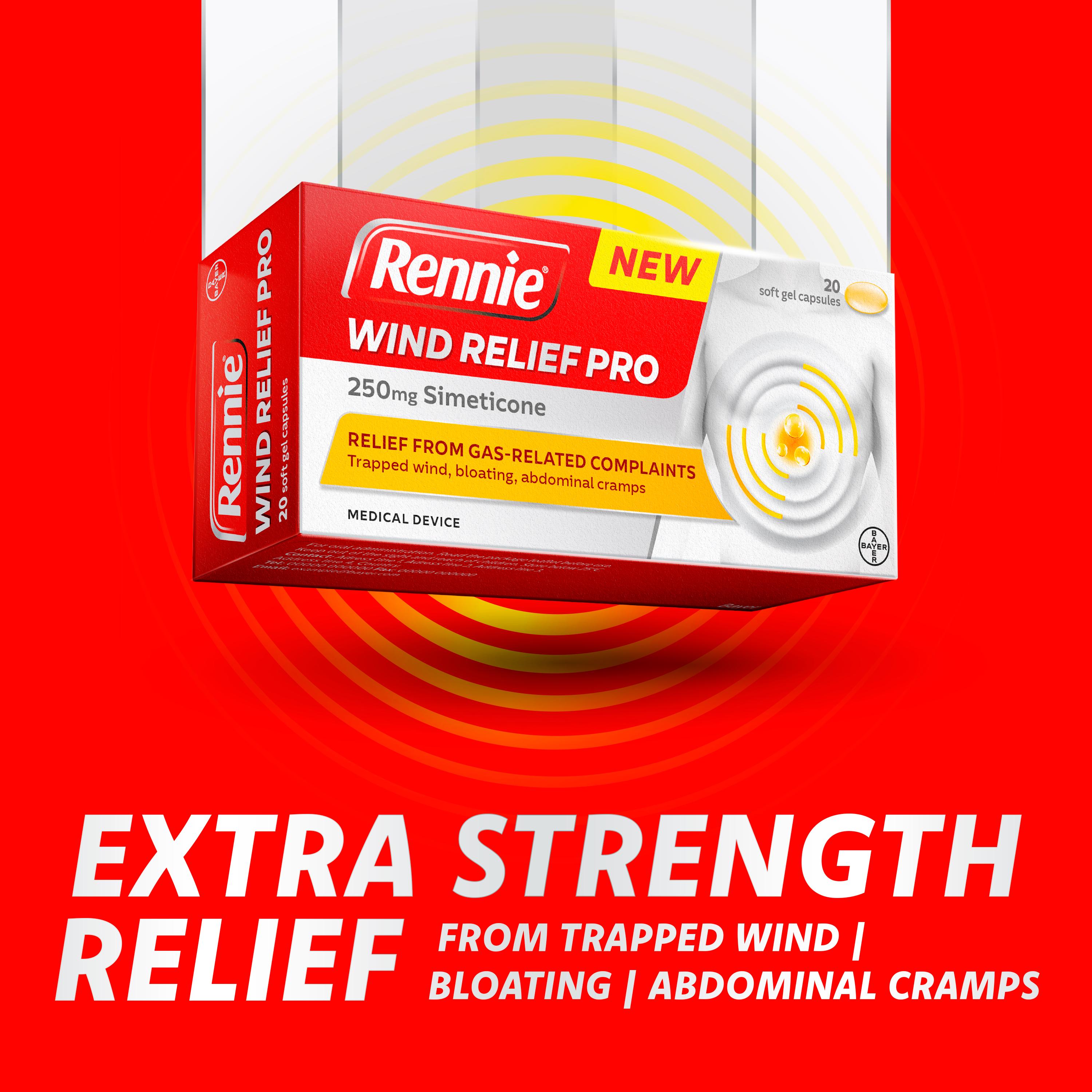 Rennie 20 x Wind Relief Pro 250mg Simeticone Soft Gel Capsules thumbnail 2