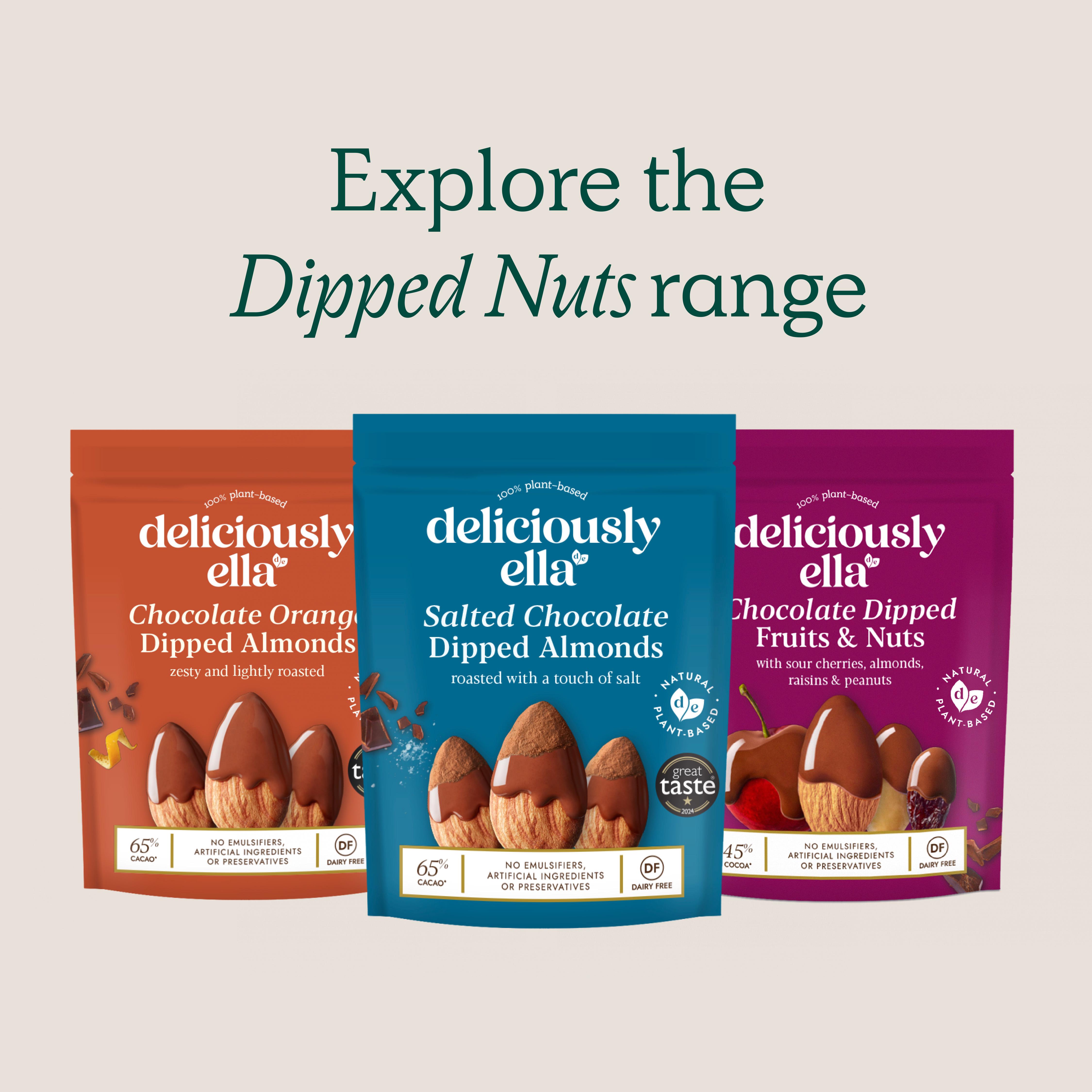 Deliciously Ella 81g Salted Chocolate Dipped Almond Snack Share Bag thumbnail 5