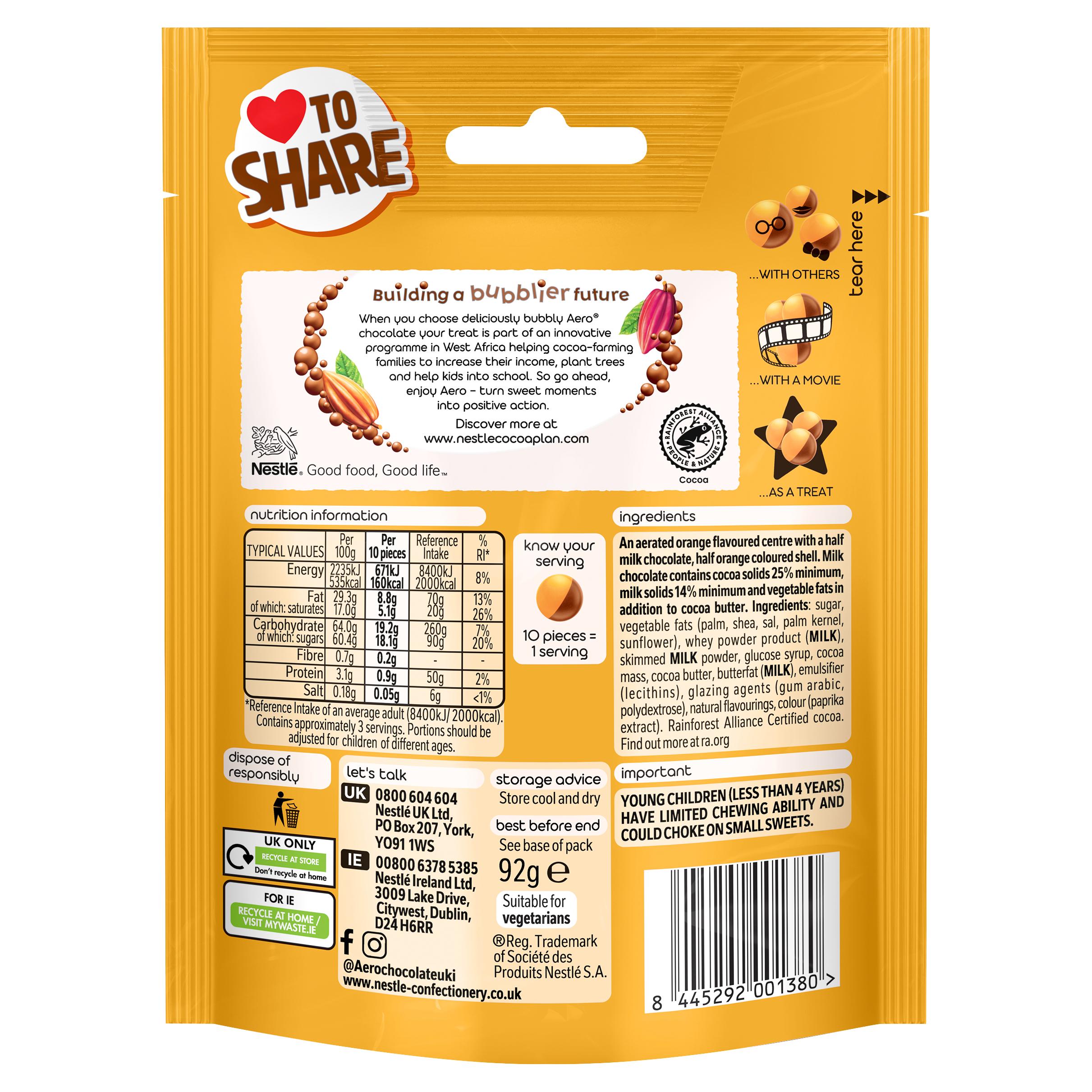 Aero Bubbles 92g Orange Chocolate Sharing Bag thumbnail 4