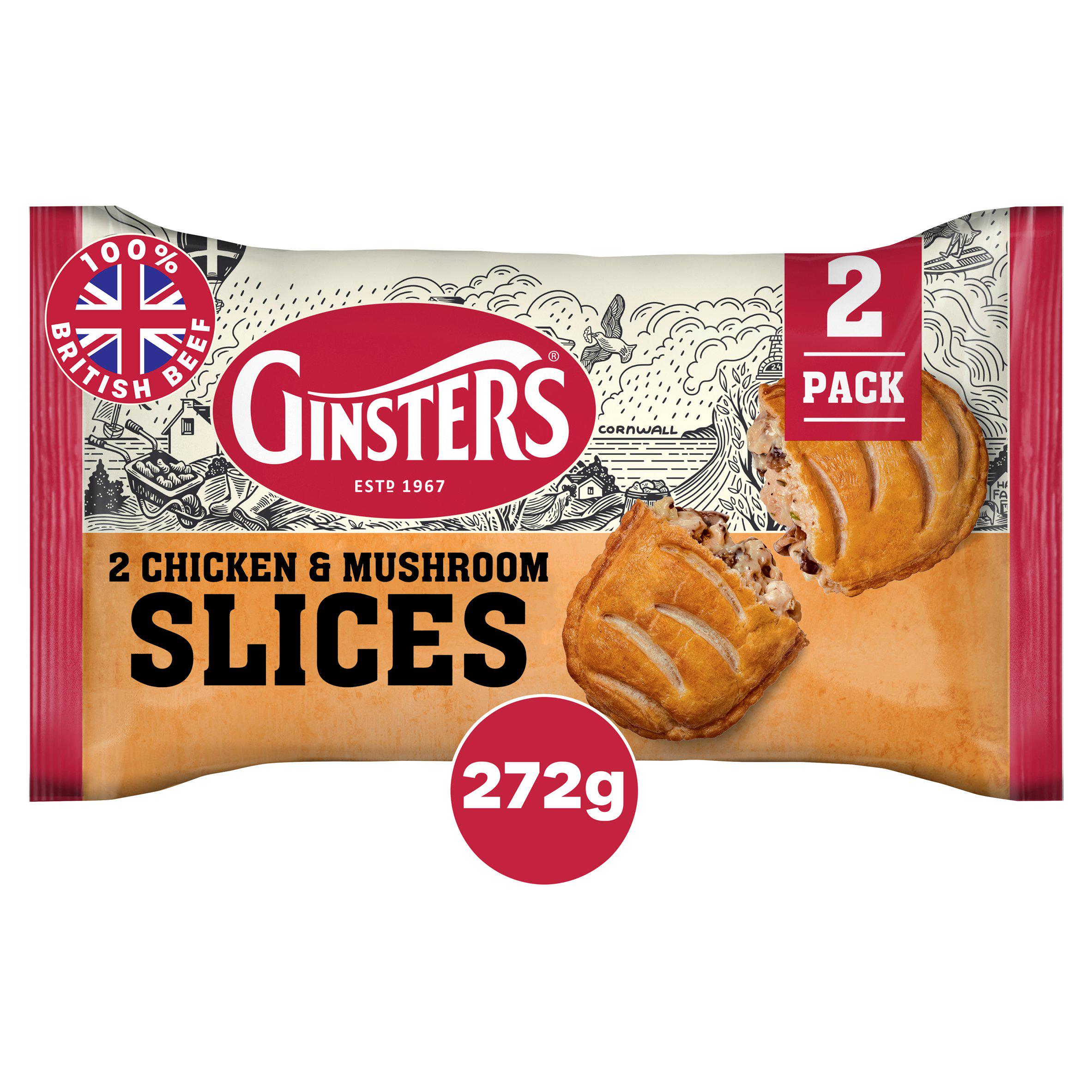 Ginsters 2 x Chicken & Mushroom Slices 272g
