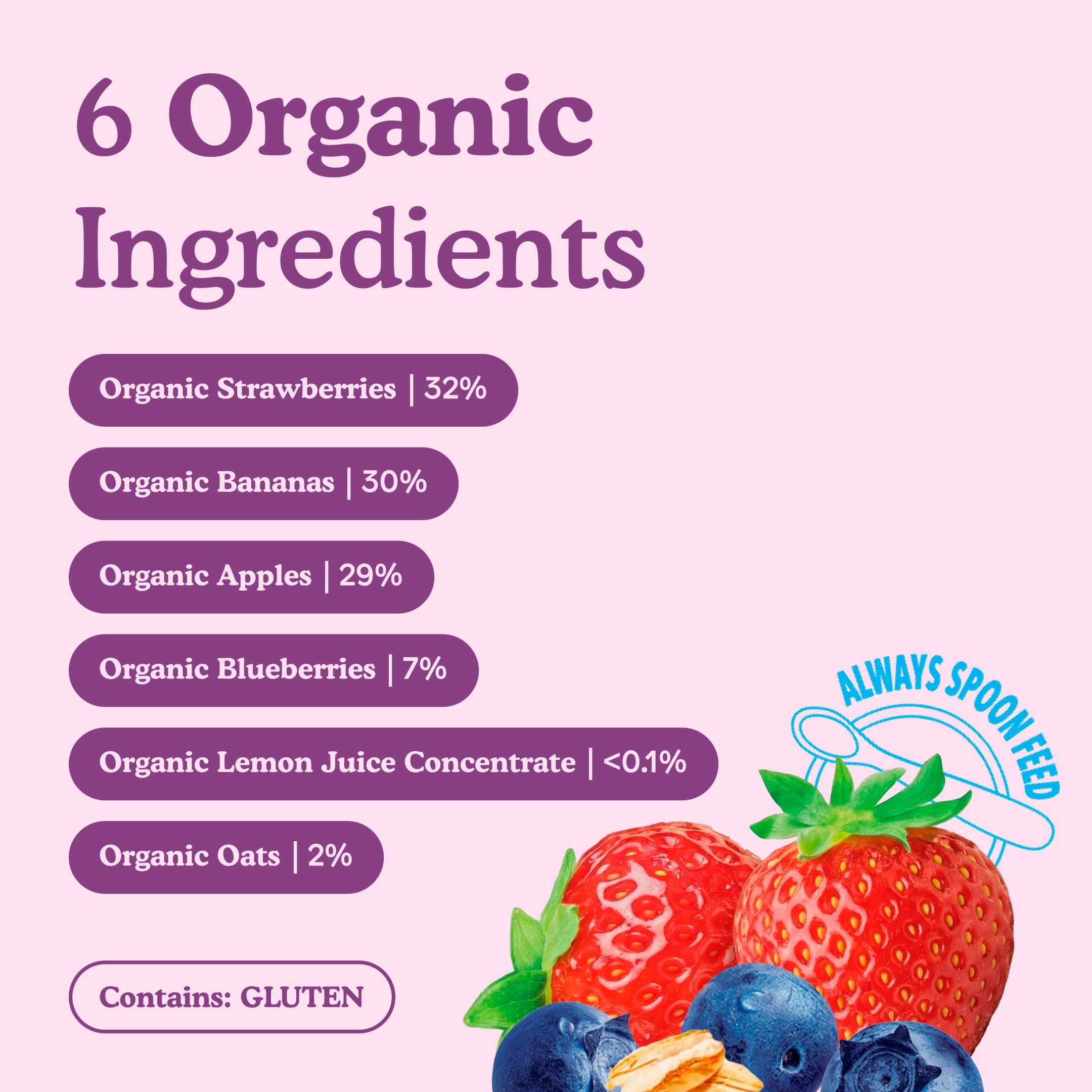 Little Freddie 6 x 100g +6 Months Organic Strawberries, Blueberries & Oats Smooth Pouches Box thumbnail 3