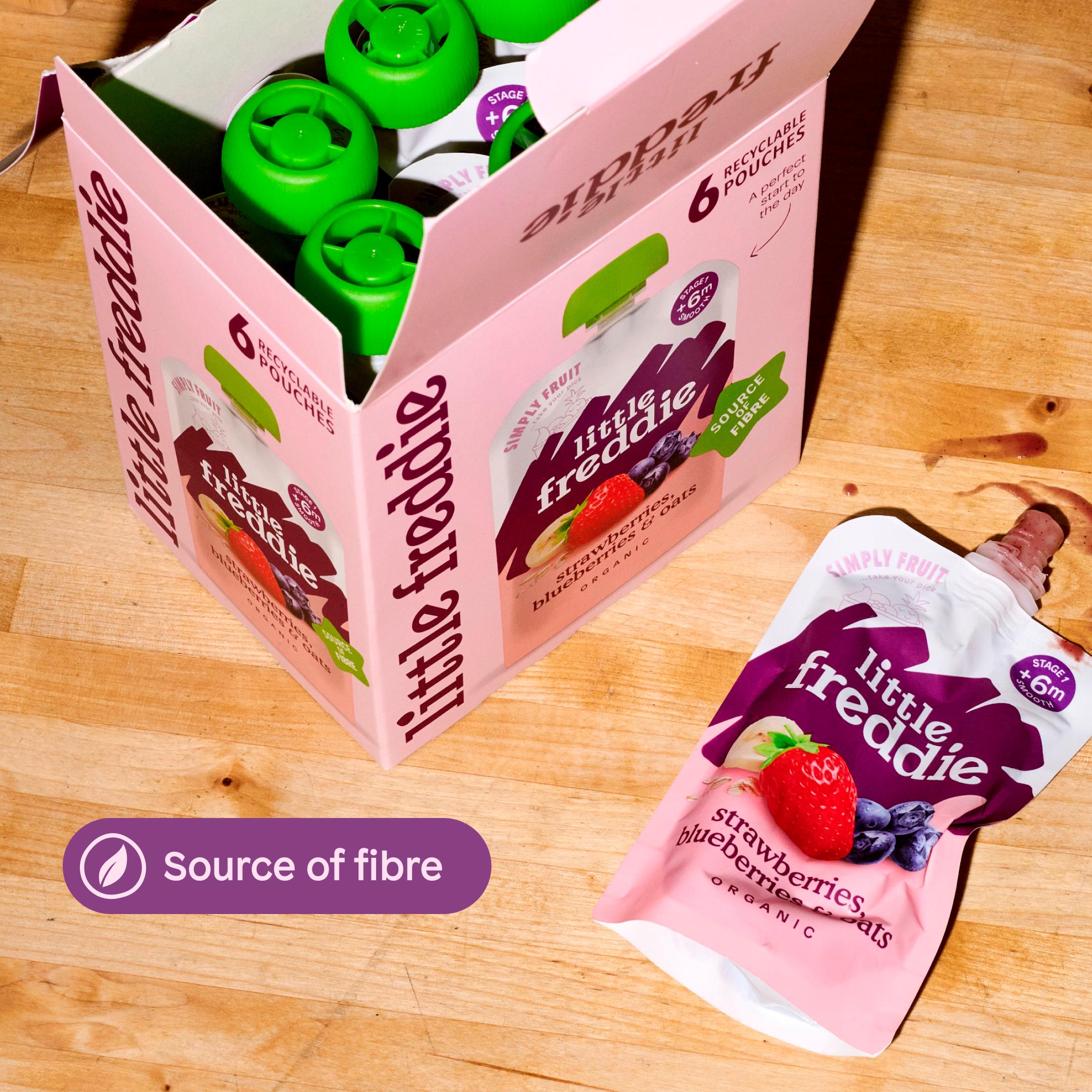 Little Freddie 6 x 100g +6 Months Organic Strawberries, Blueberries & Oats Smooth Pouches Box thumbnail 5
