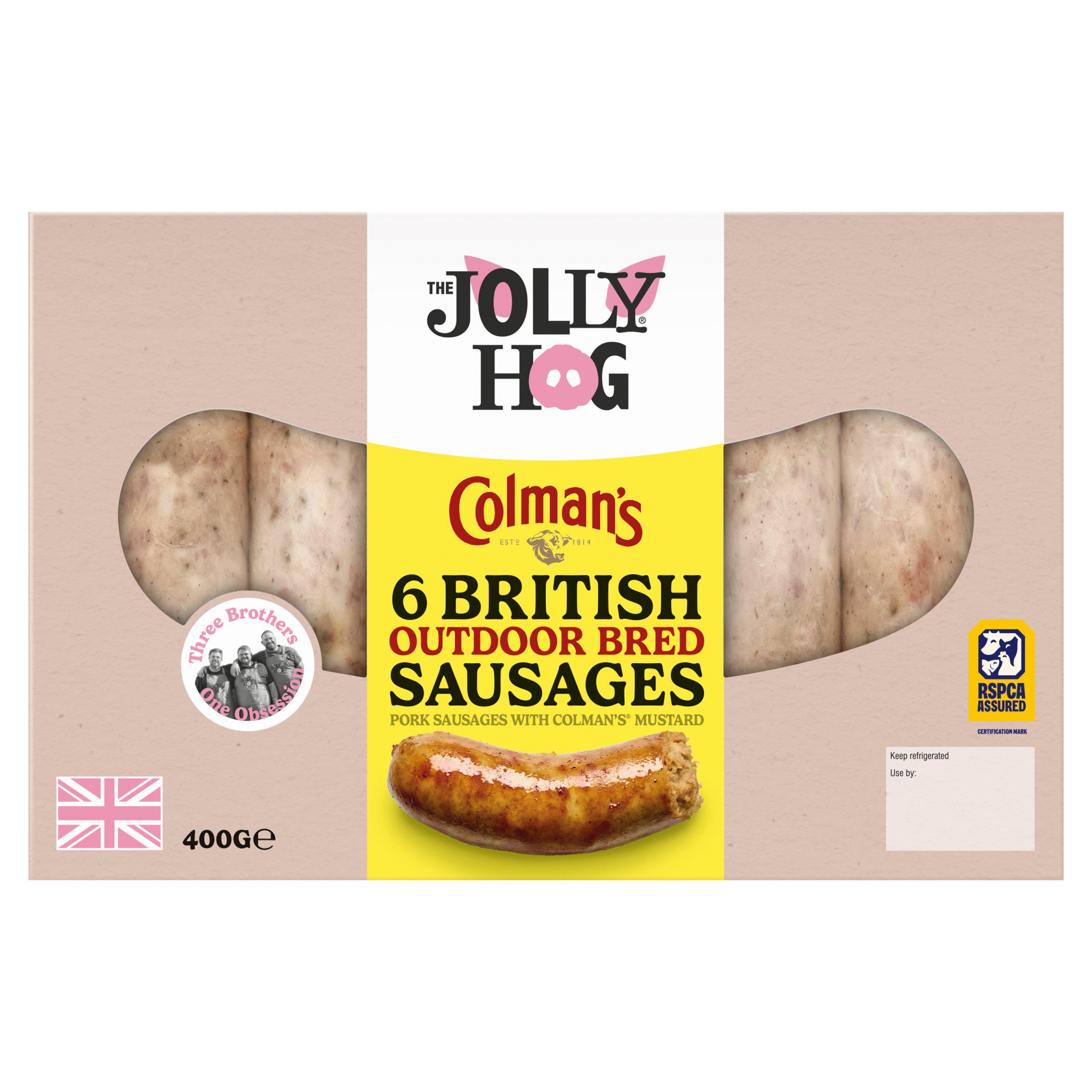 The Jolly Hog 6 x Colman's Mustard British Outdoor Bred Sausages 400g
