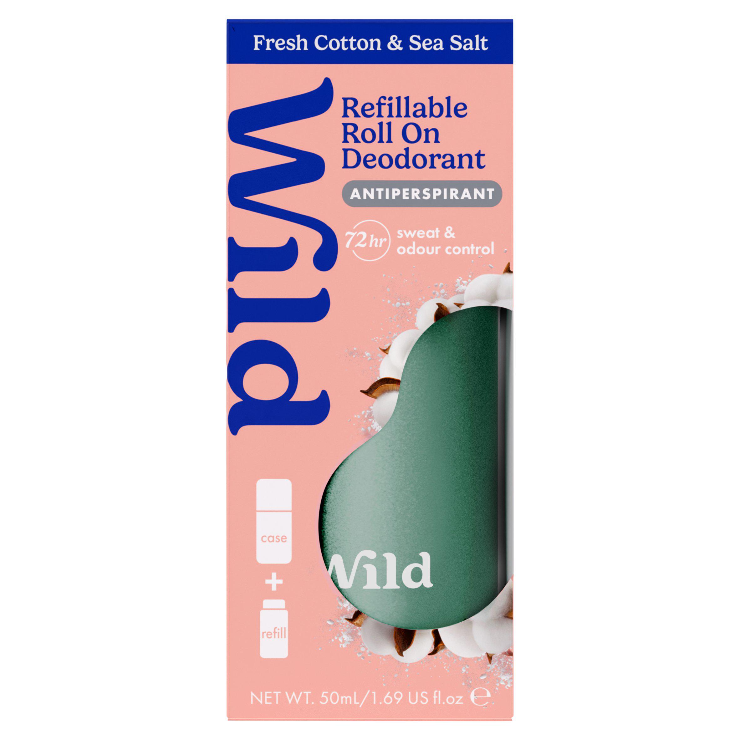 Wild Fresh Cotton & Sea Salt Refillable Roll On Deodorant Antiperspirant 50ml