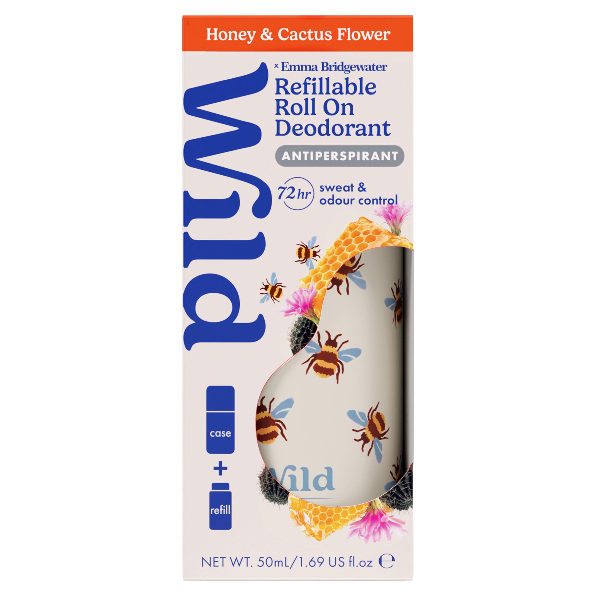 Wild & Emma Bridgewater Honey & Cactus Flower Refillable Roll On Deodorant Antiperspirant 50ml