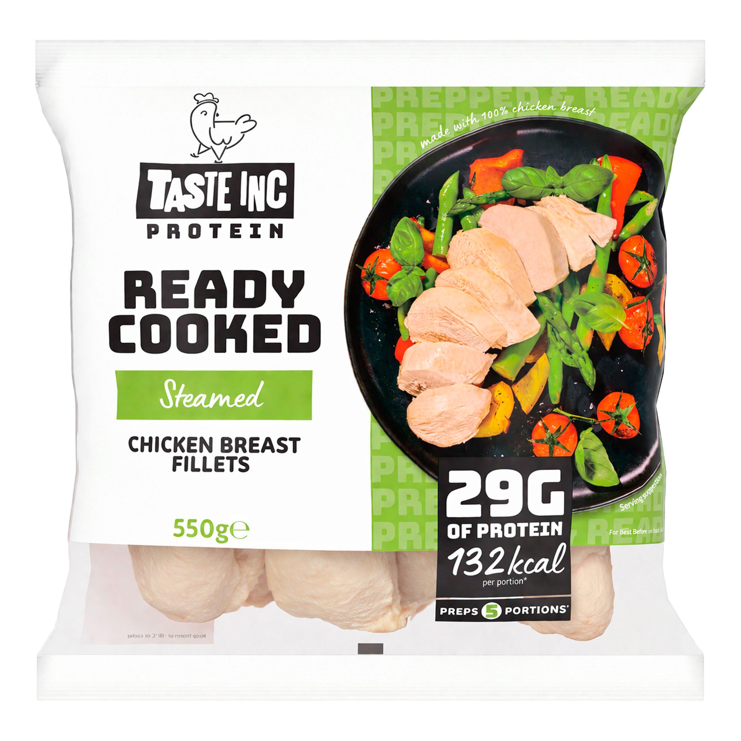 Taste Inc 550g Steamed Protein Ready Cooked Chicken Breast Fillets