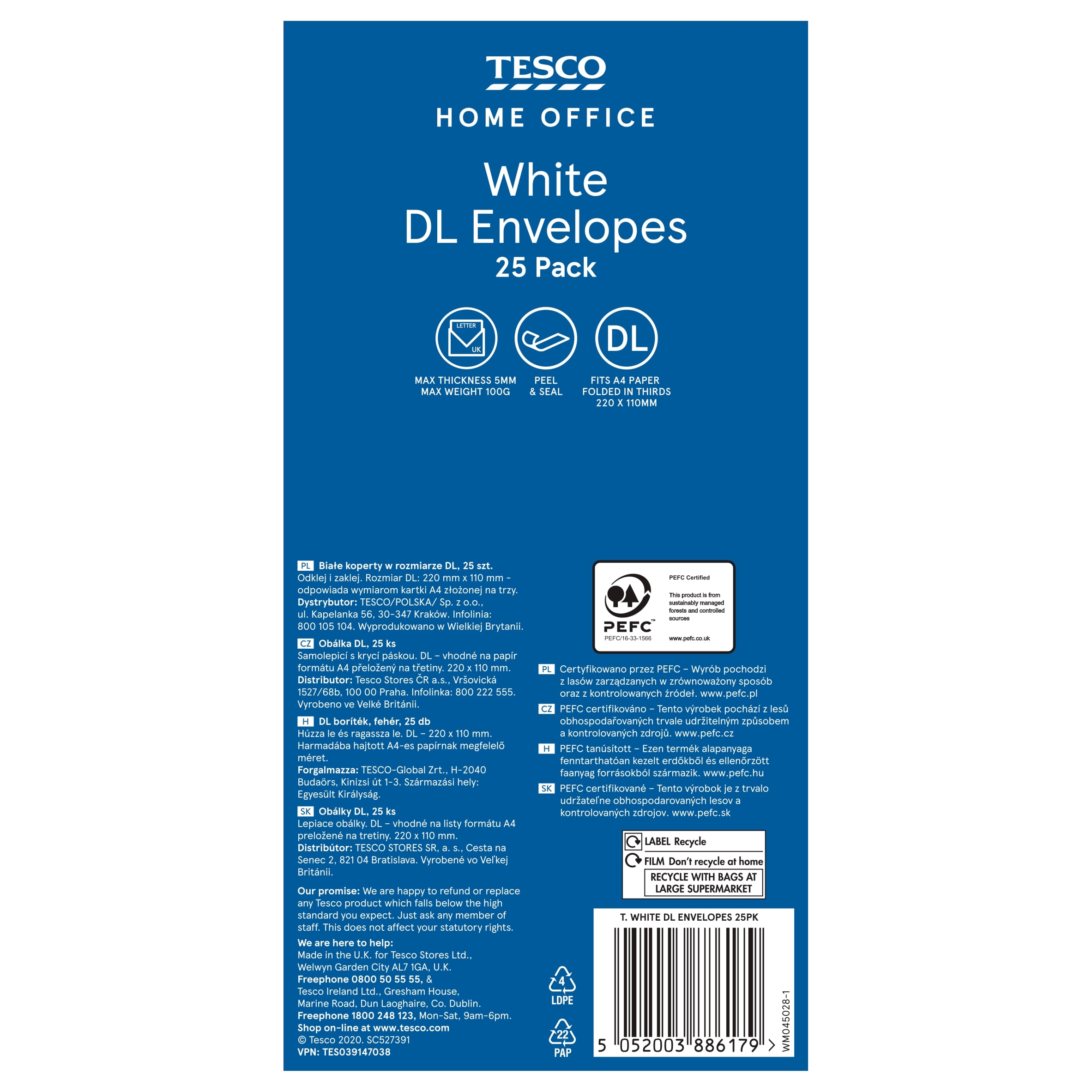 Tesco White DL Envelopes 25Pk
