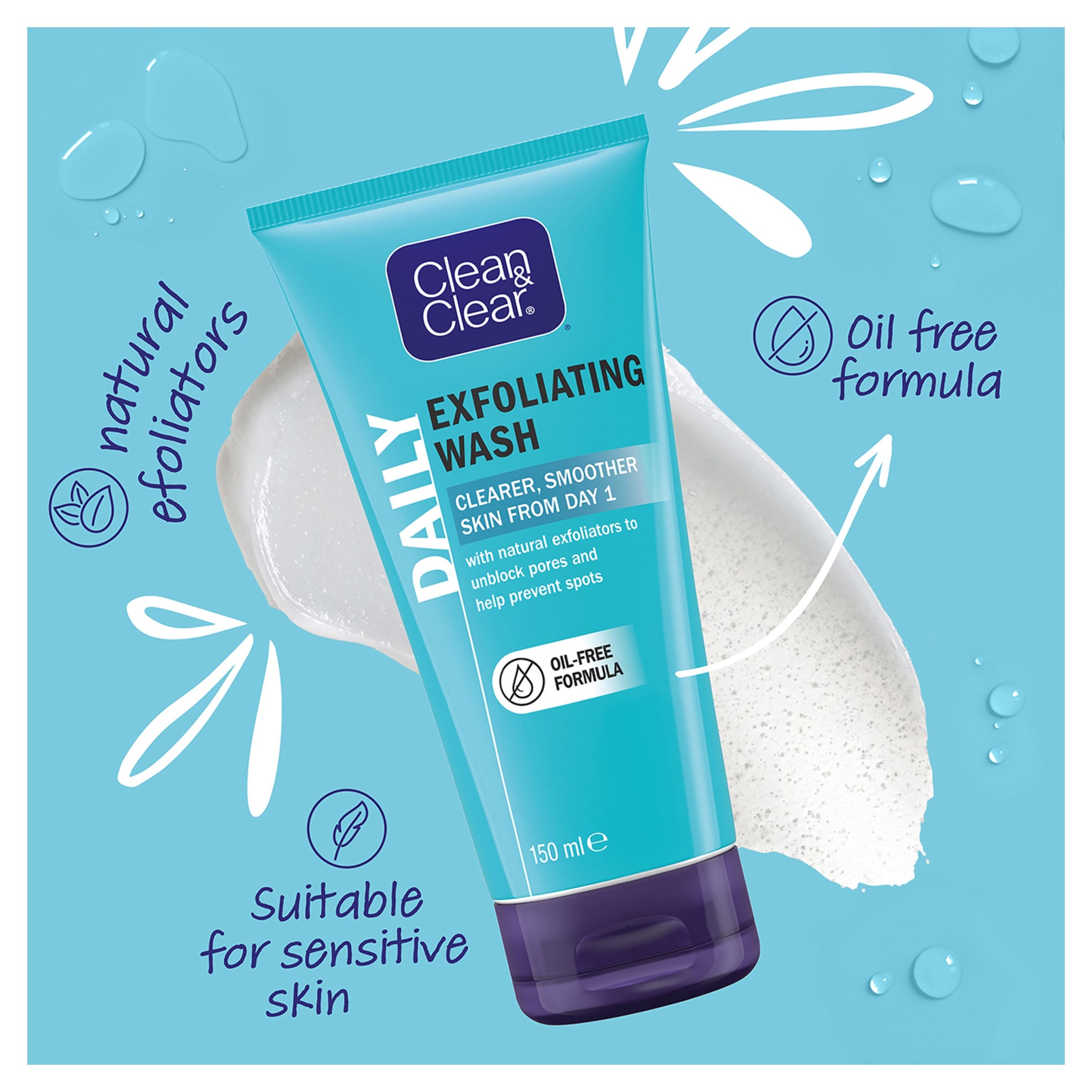 Clean & Clear Exfoliating Daily Wash Face Wash Scrub 150ml thumbnail 2