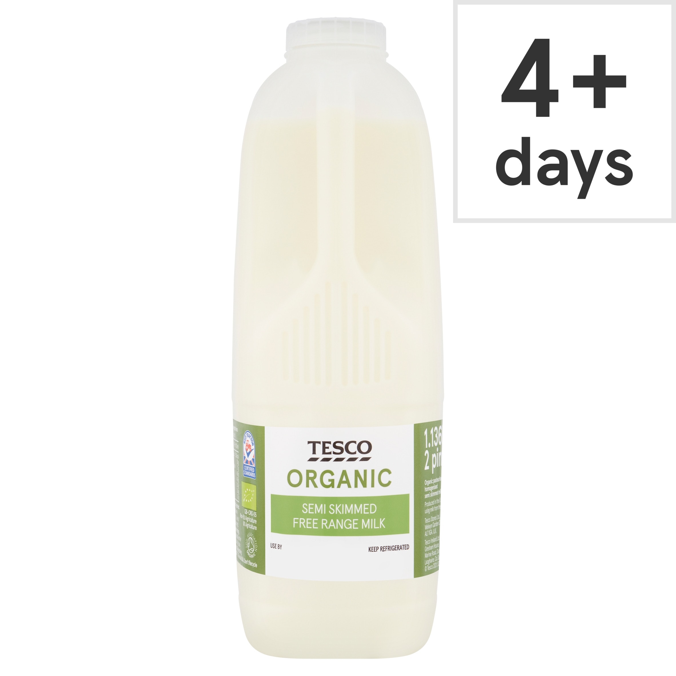 Tesco Organic British Semi Skimmed Milk 1.136L, 2 Pint