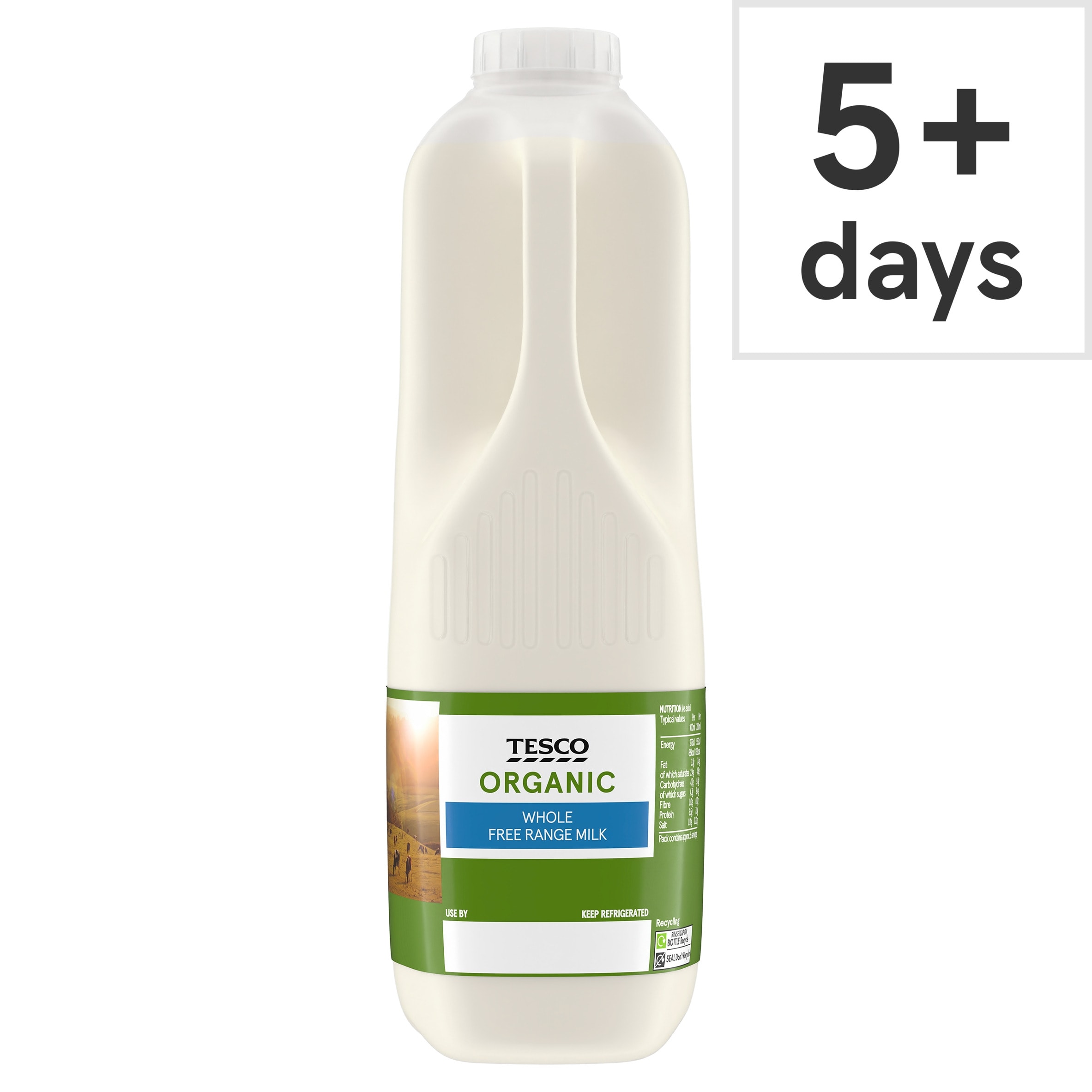 Tesco Organic Free Range Whole Milk 1.136L, 2 Pint
