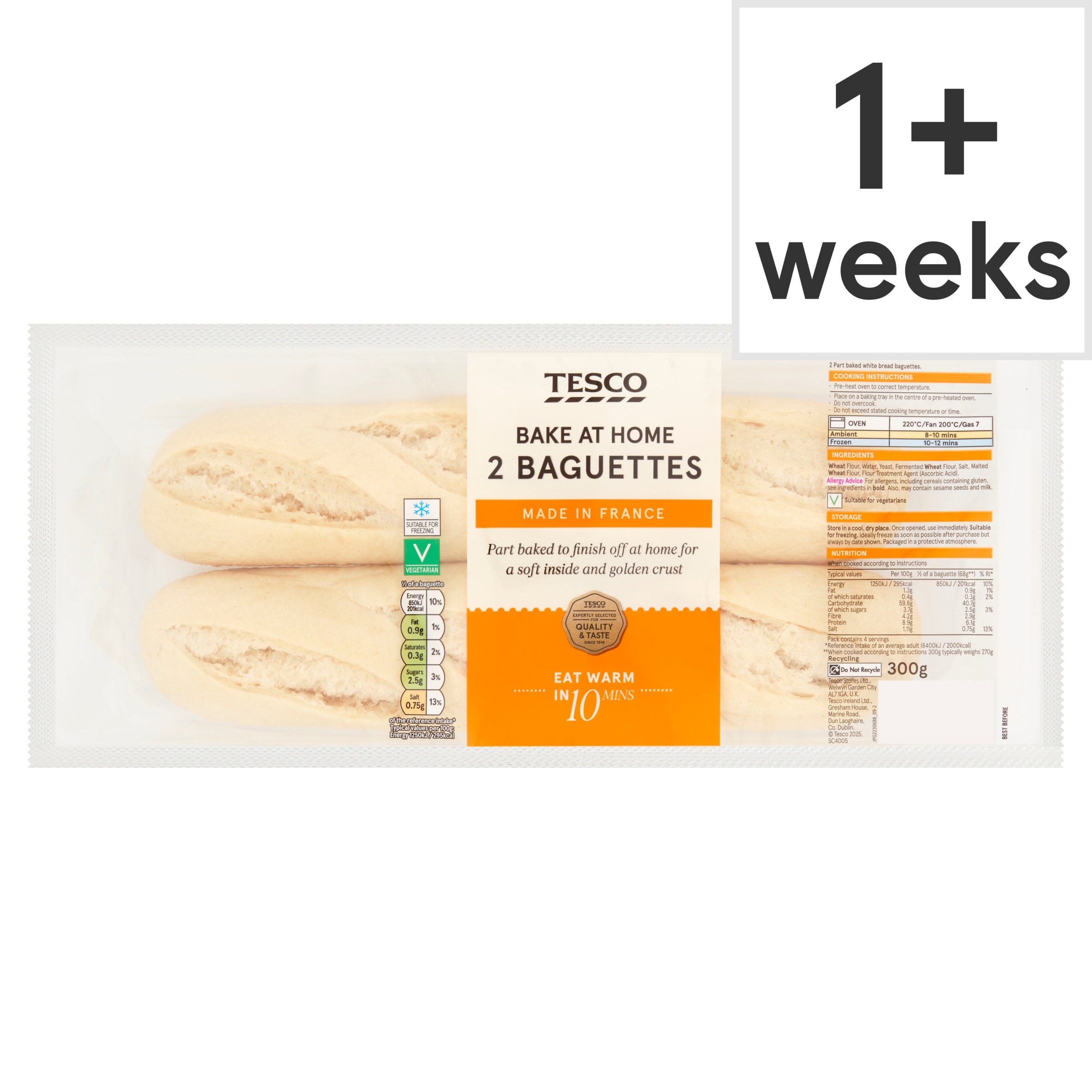 Tesco Homebake Part Baked White Baguettes 2 Pack