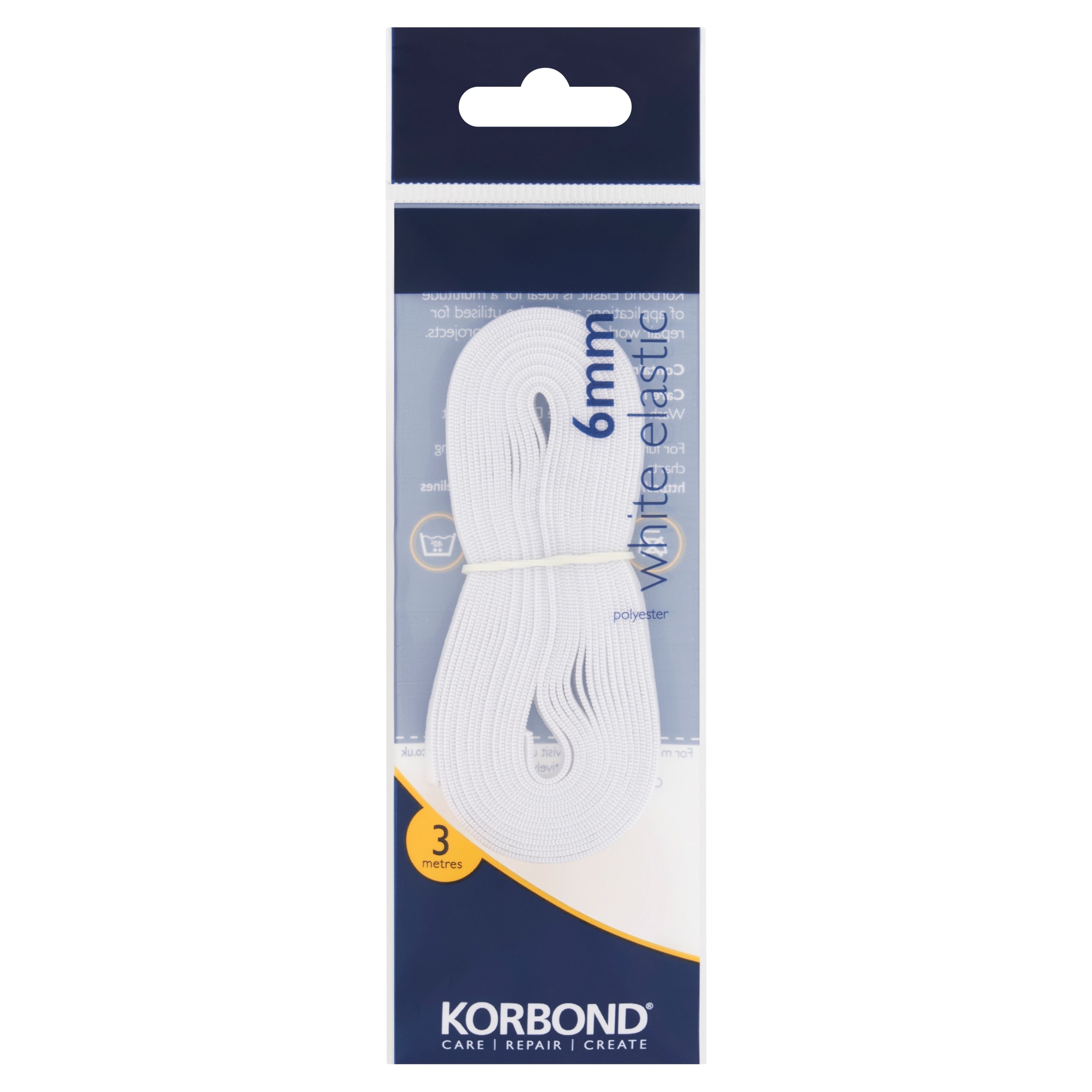 Korbond White Elastic 6mm x 3 Metres