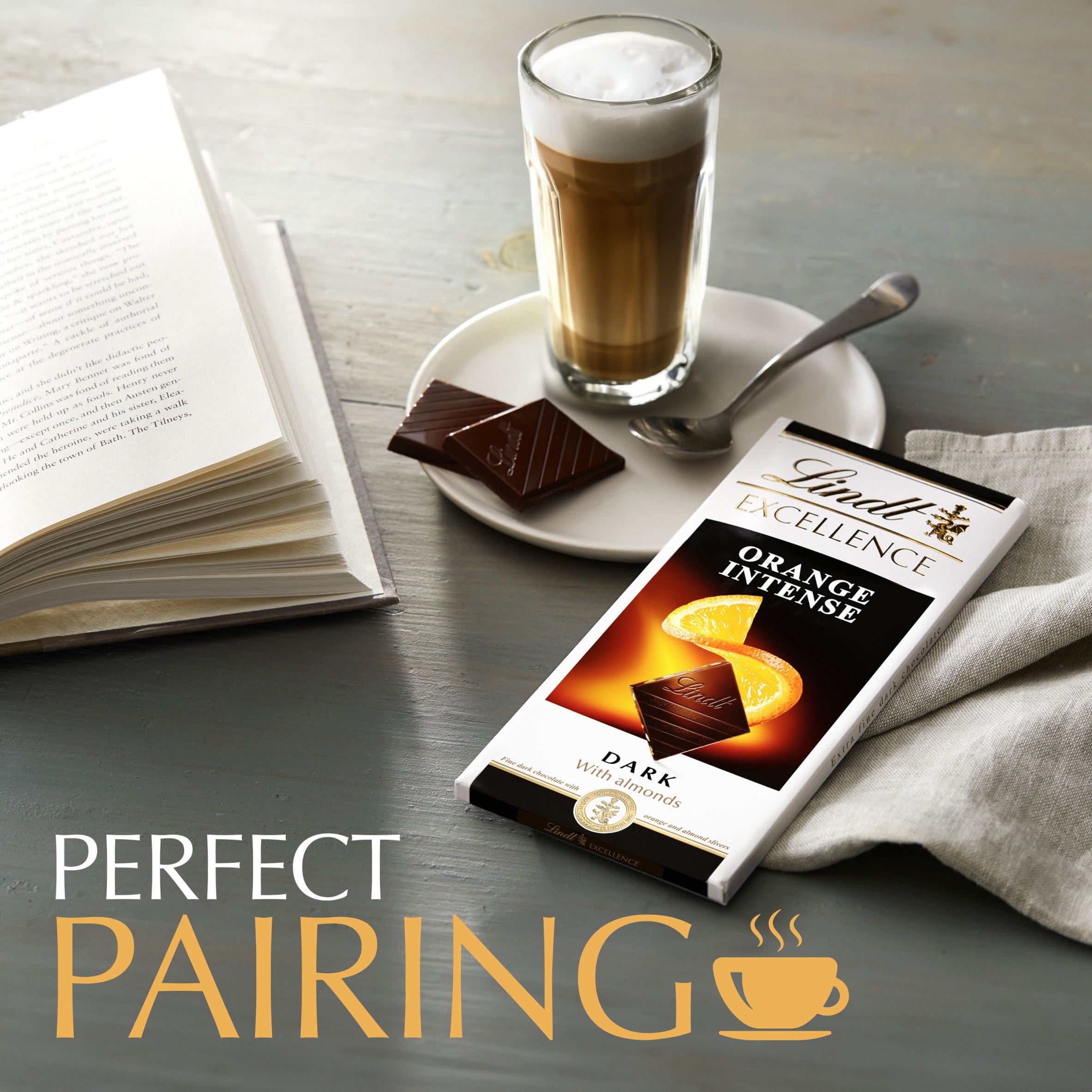 Lindt Excellence Dark with Almonds Chocolate Bar – Orange Intense 100g thumbnail 4