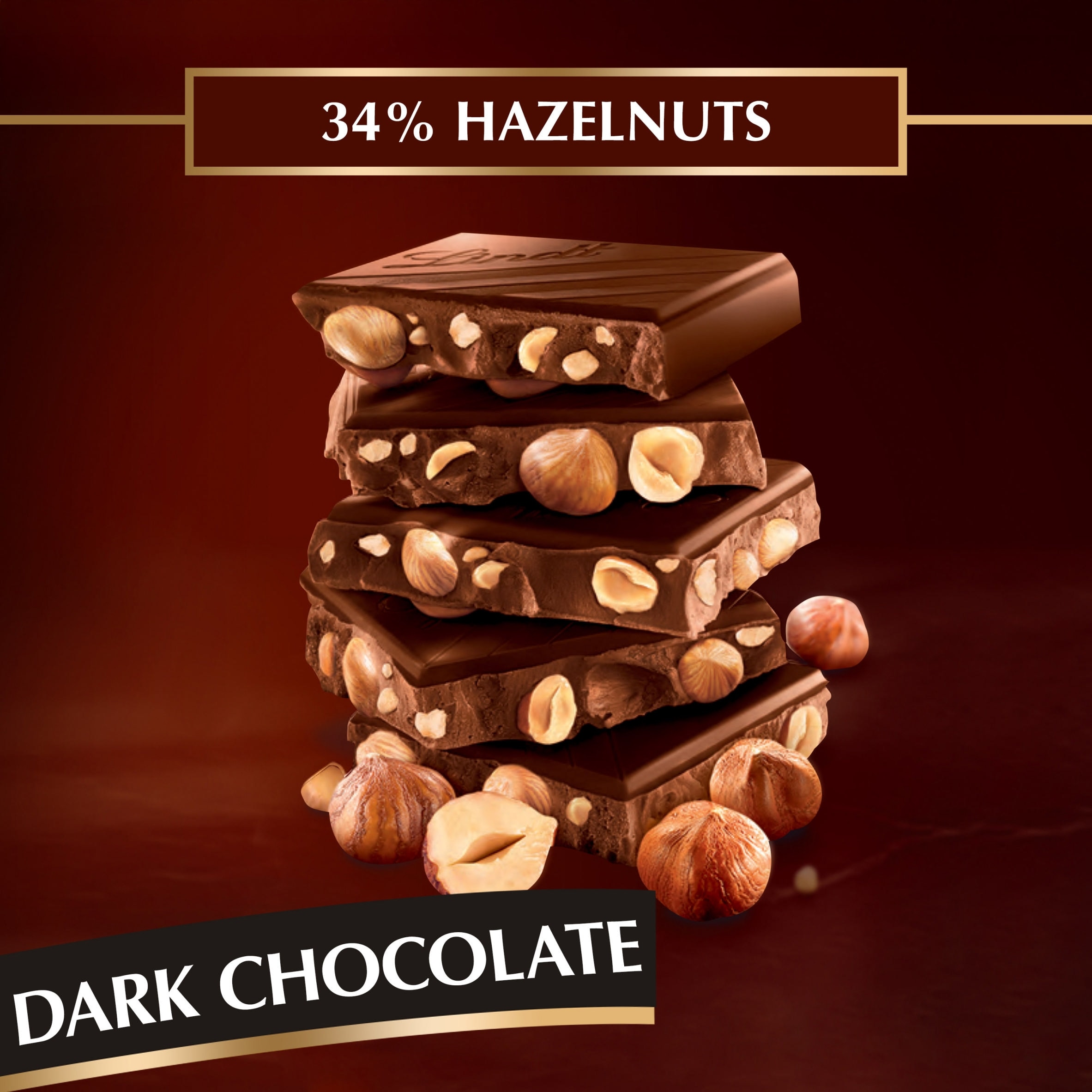 Lindt Dark Chocolate With Hazelnut Bar 150G thumbnail 3