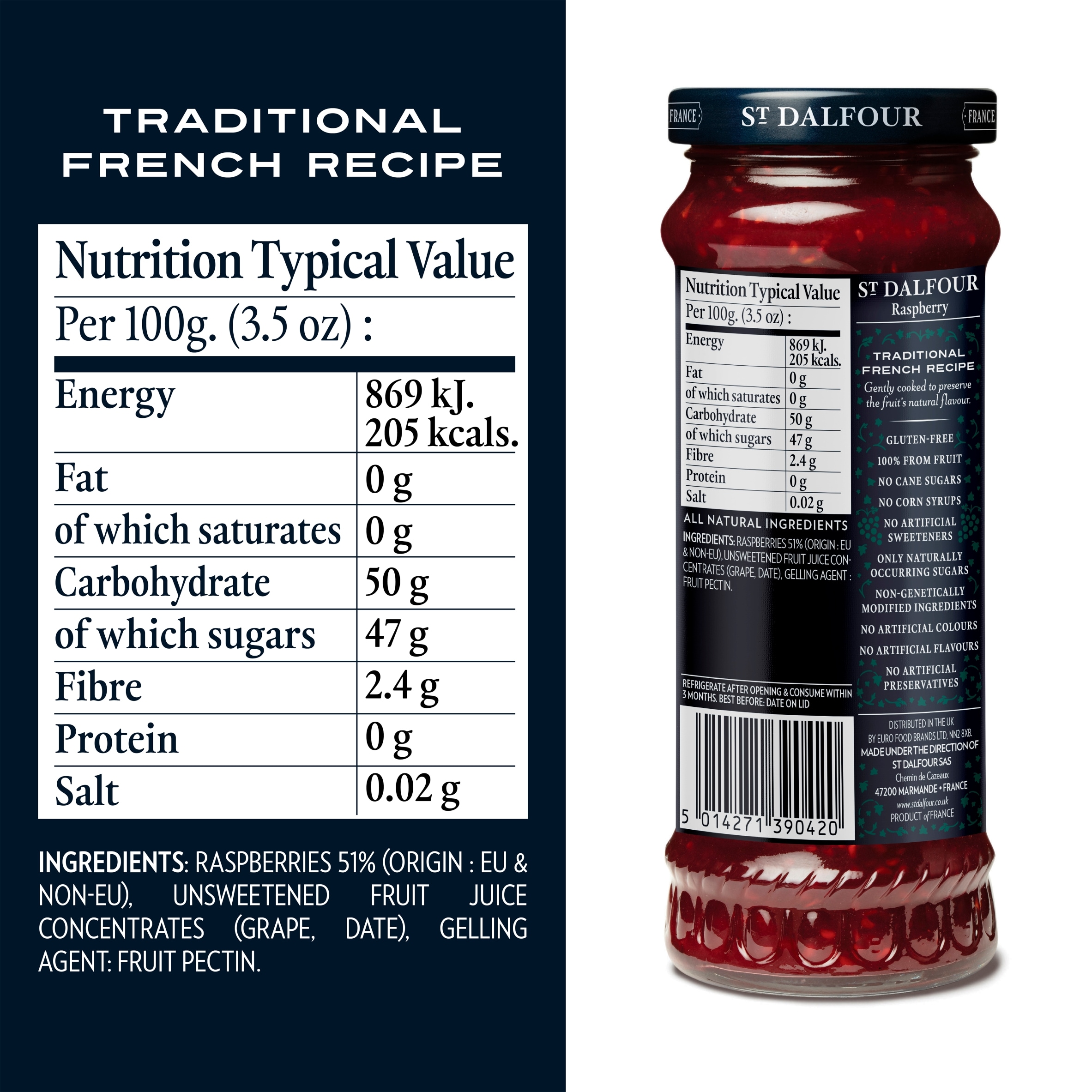 St Dalfour Raspberry Fruit Spread 284G thumbnail 2