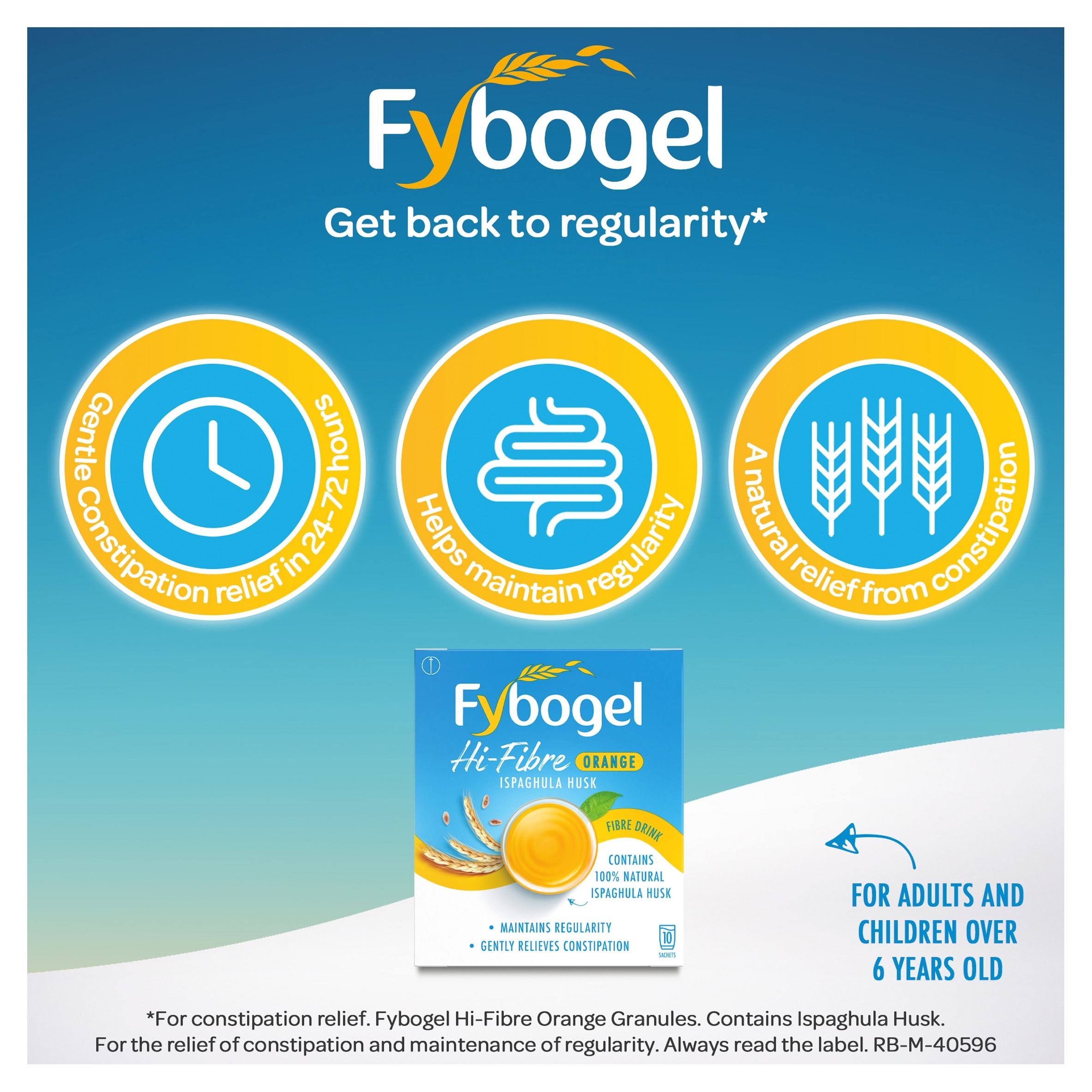 Fybogel Hi-Fibre Orange Constipation Relief Sachets - Ispaghula Husk Fibre Drink 10s thumbnail 2