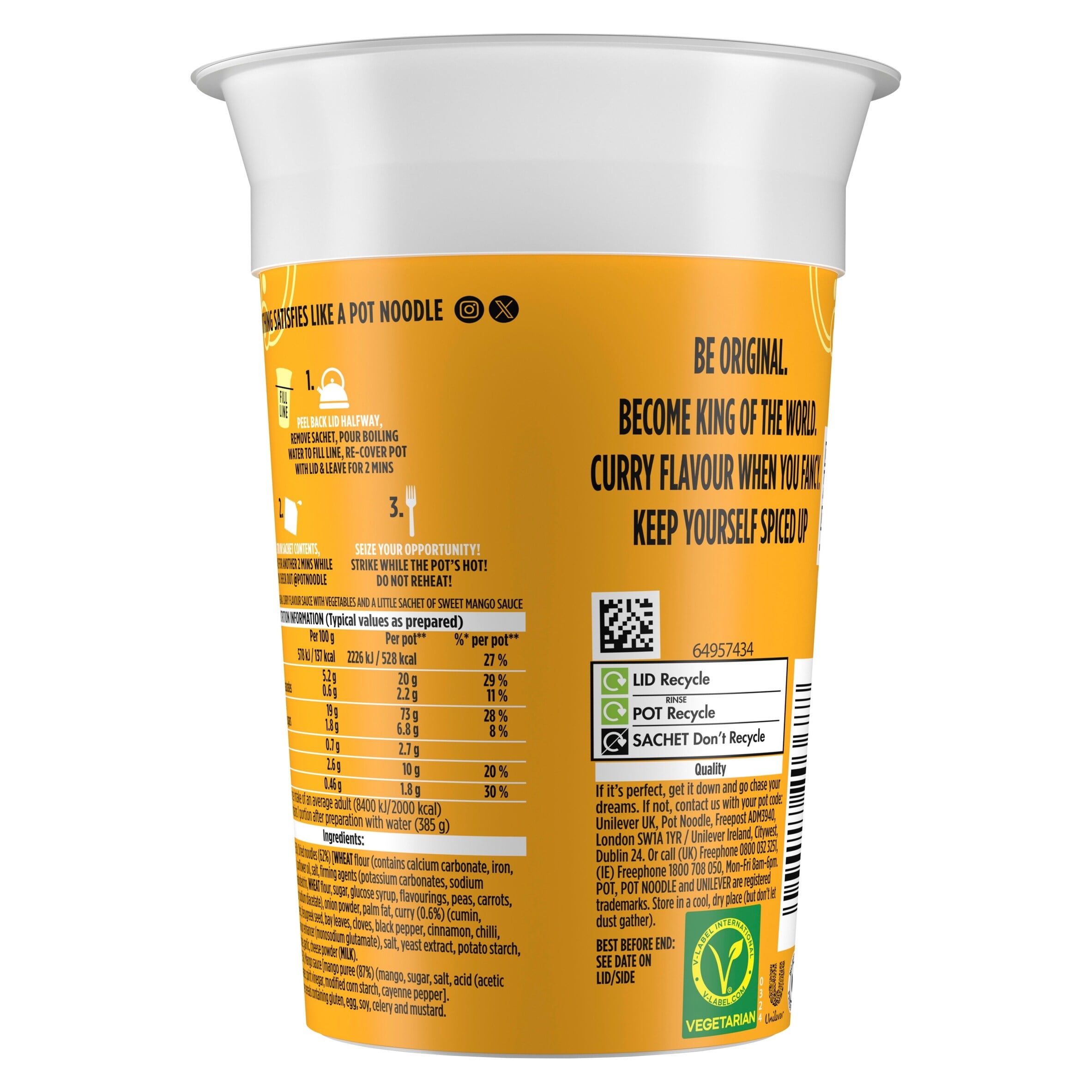 Pot Noodle Original Curry Instant Noodles King Pot 114g thumbnail 2